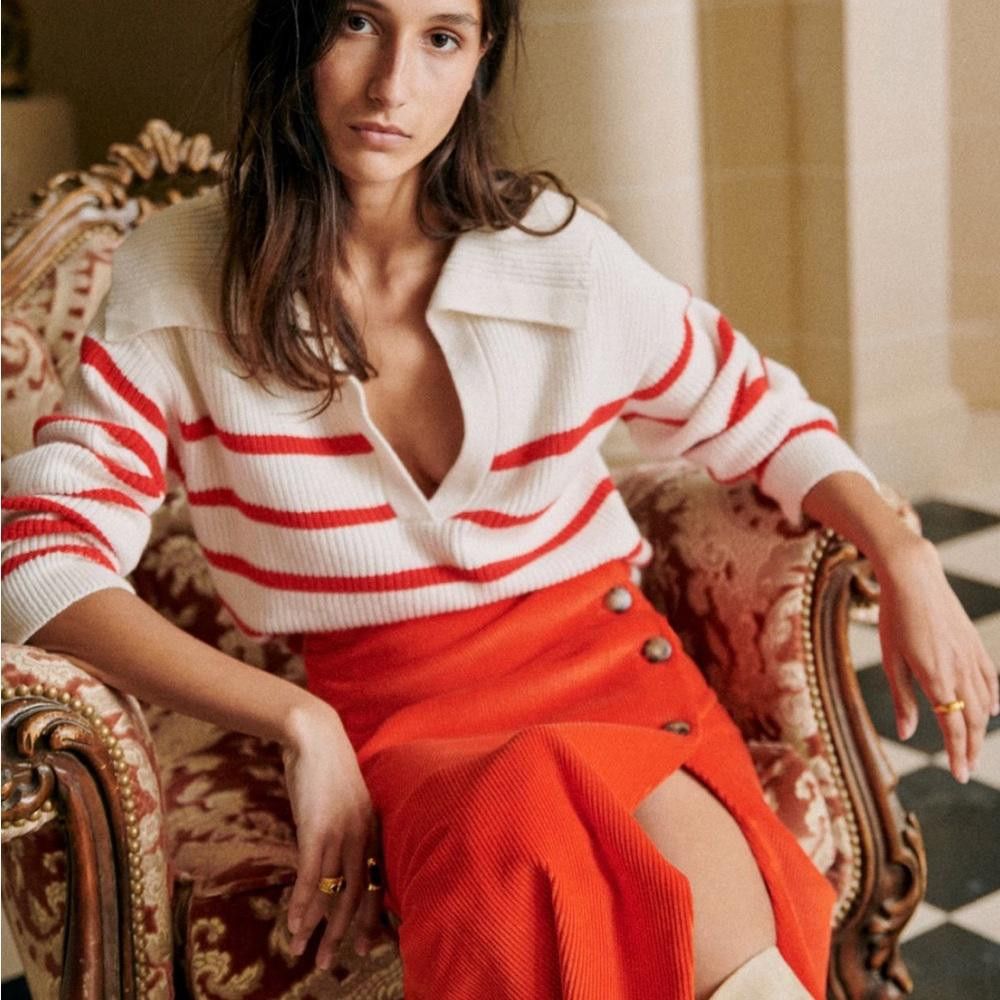 Designer Sezane Tahar Jumper Ecru / Red - Size XS Size XS / US 0-2 / IT 36-38 - 1 Thumbnail