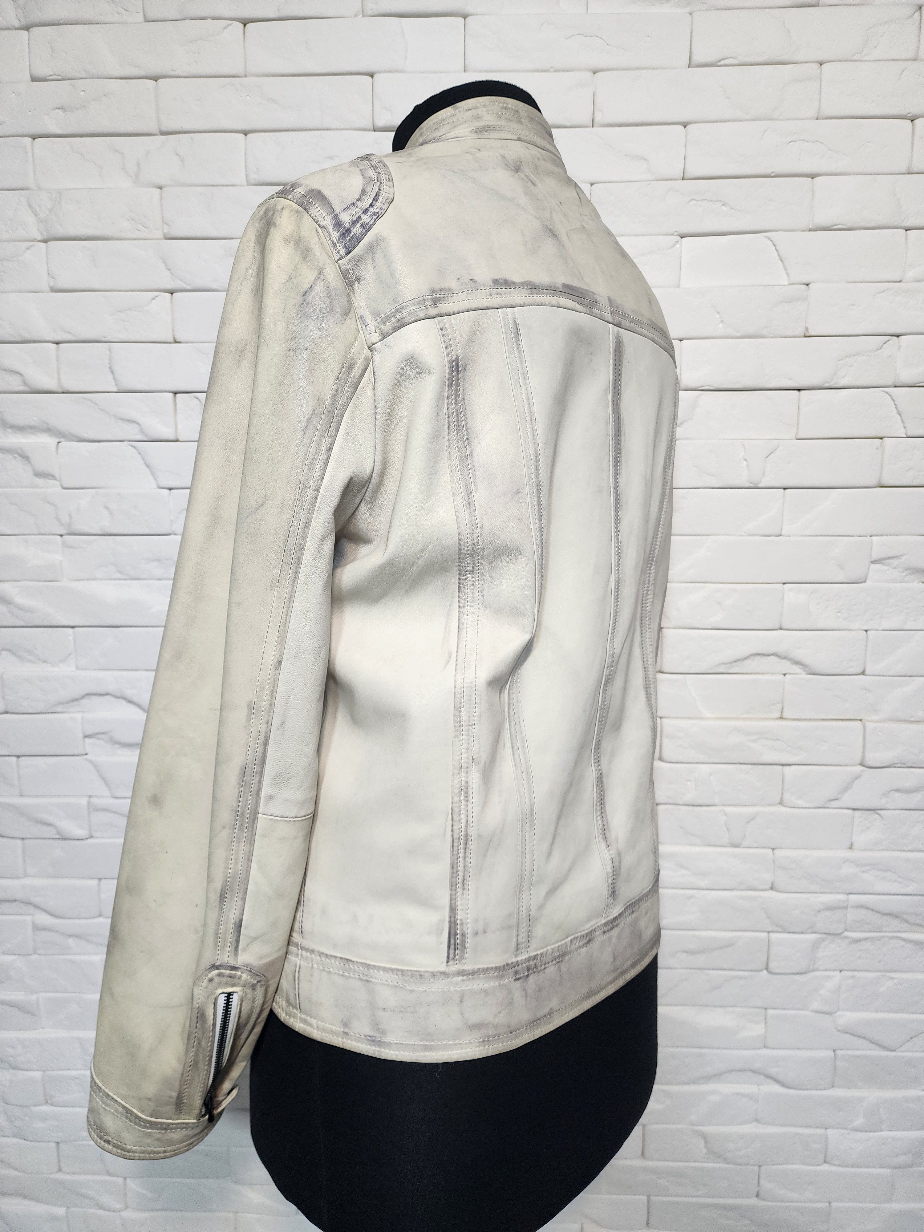 Gray Marble Effect Leather Jacket: Men's Sporty Style