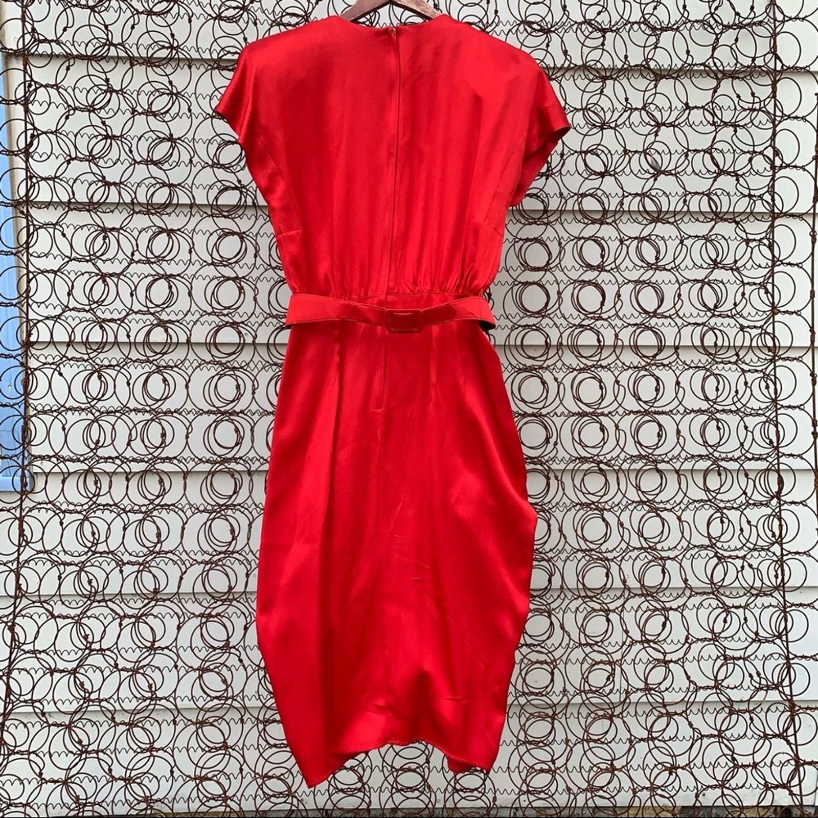 80s Red All That Jazz wiggle dress belted ruched hips Size 7