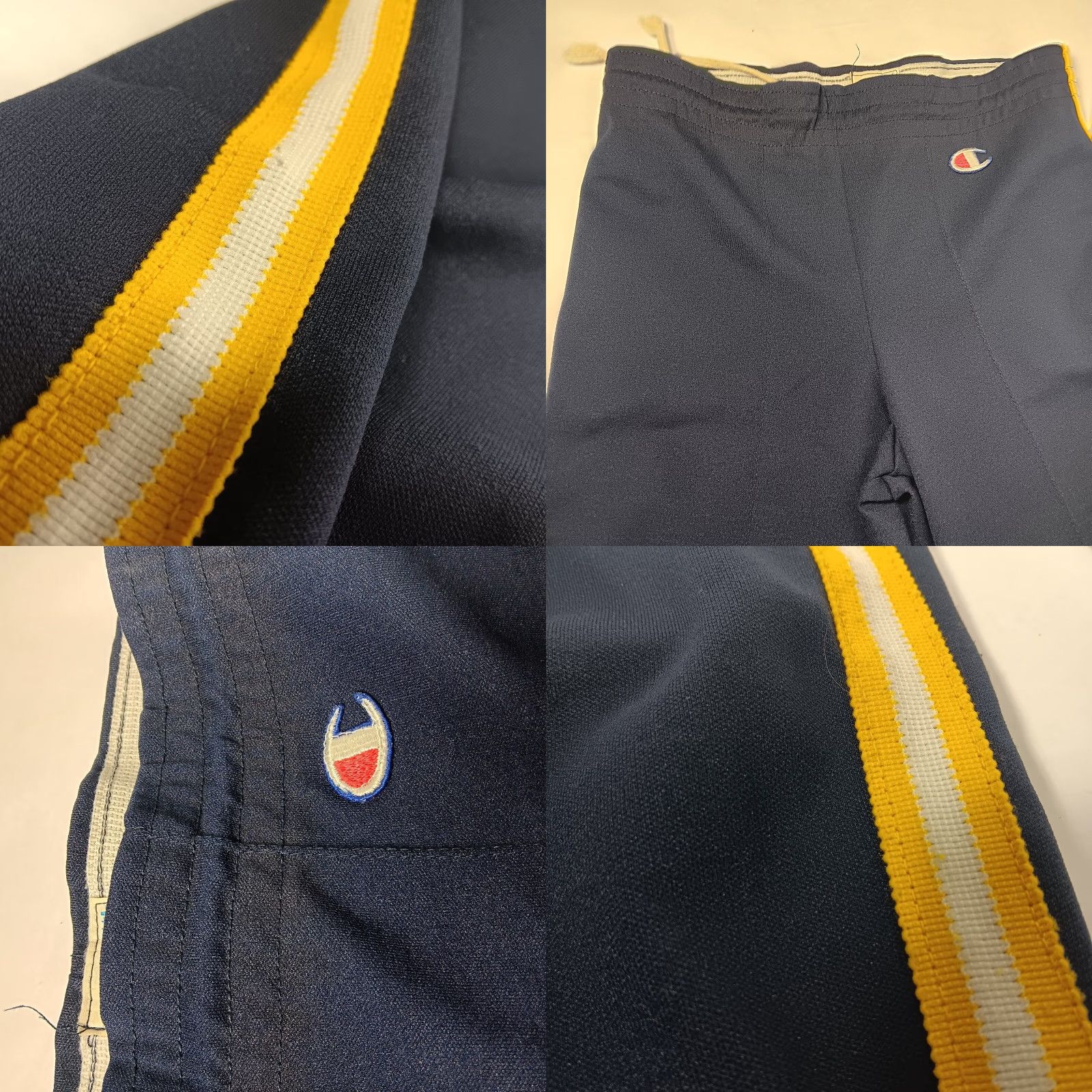 Champion VINTAGE Champion Pants S Nylon Stretch Knit Blue Yellow Side Stripe Zip Track Athletic Size US 29 - 9 Thumbnail