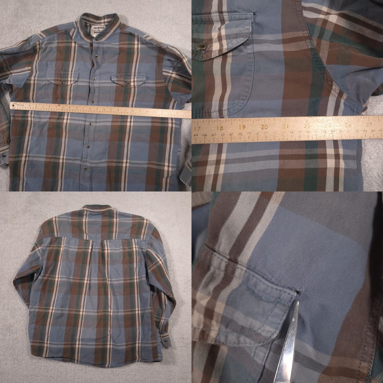 Wrangler Painted Desert by Wrangler Shirt Mens Medium Blue Plaid Button Front Long Sleeve Size US M / EU 48-50 / 2 - 9 Thumbnail