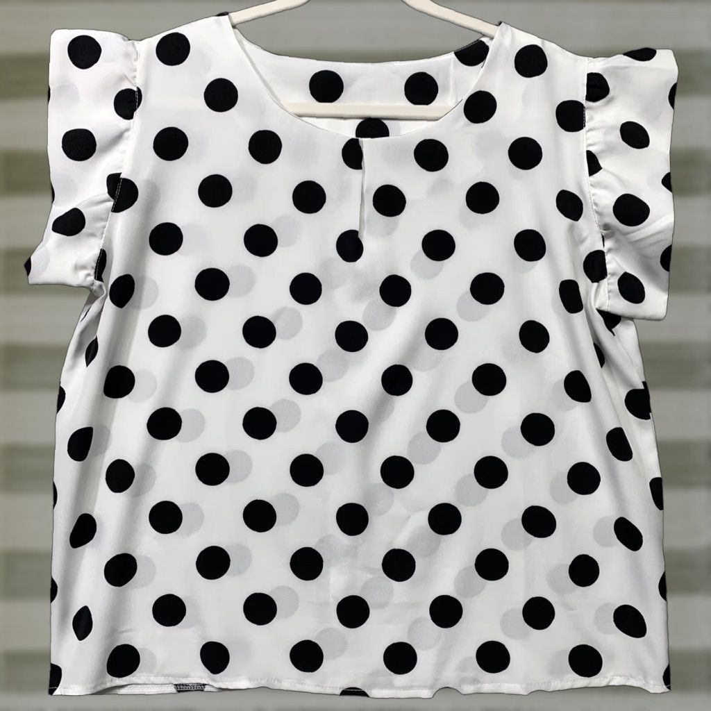 X-LARGE VINTAGE? Women's Unbranded White Blouse Black Polka Dot XL XS? Size XL / US 12-14 / IT 48-50 - 1 Thumbnail
