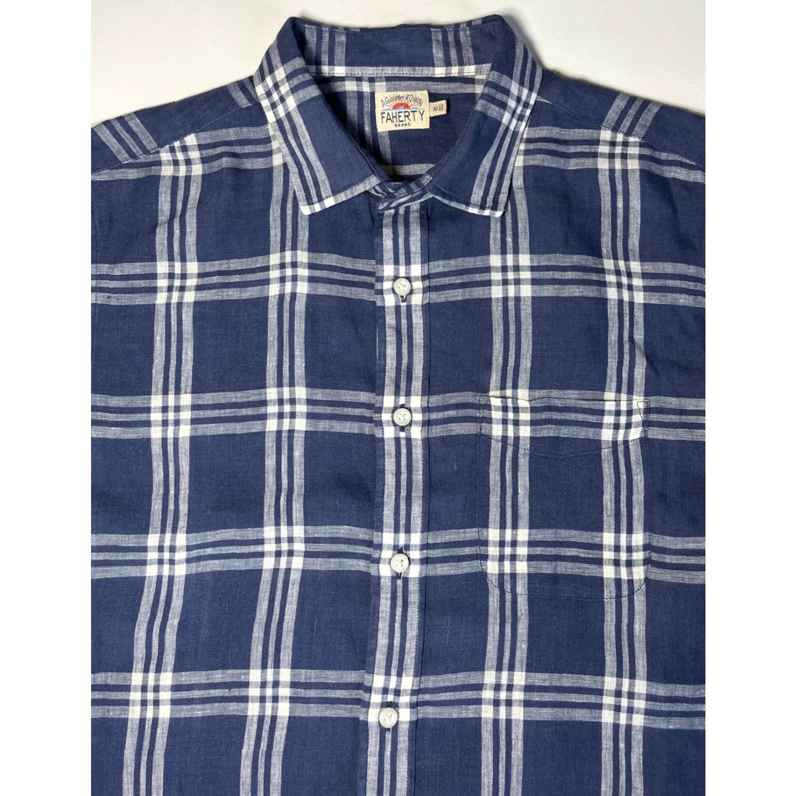Faherty Faherty Men's Button-Up Linen Shirt Plaid Blue Sz M - Casual, Lightweight, Long Sleeve, Collared, 100% Linen, Regular Fit Size US M / EU 48-50 / 2 - 5 Thumbnail