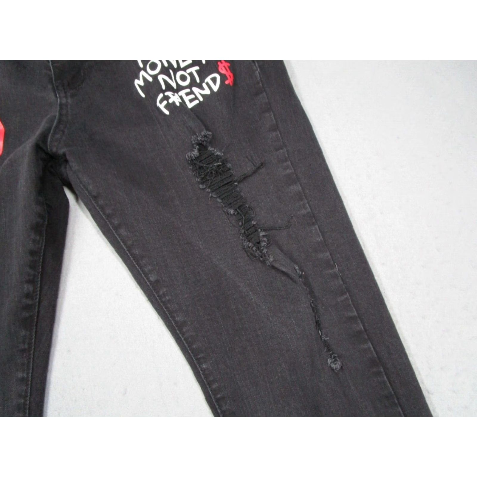 Denime VINTAGE THRT Men's Jeans 40 Black Straight Denim Distressed Graffiti Make Money 2000s Mens Size US 40 / EU 56 - 6 Thumbnail