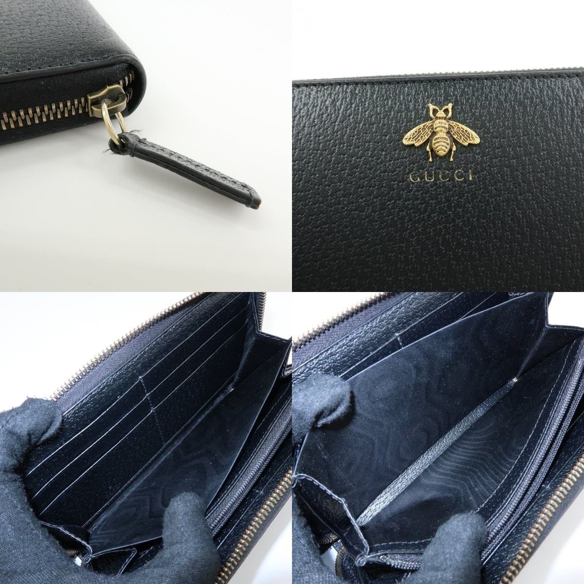 Gucci Gucci Animalier Bee Zip-Around Wallet Calfskin Black Size ONE SIZE - 6 Thumbnail