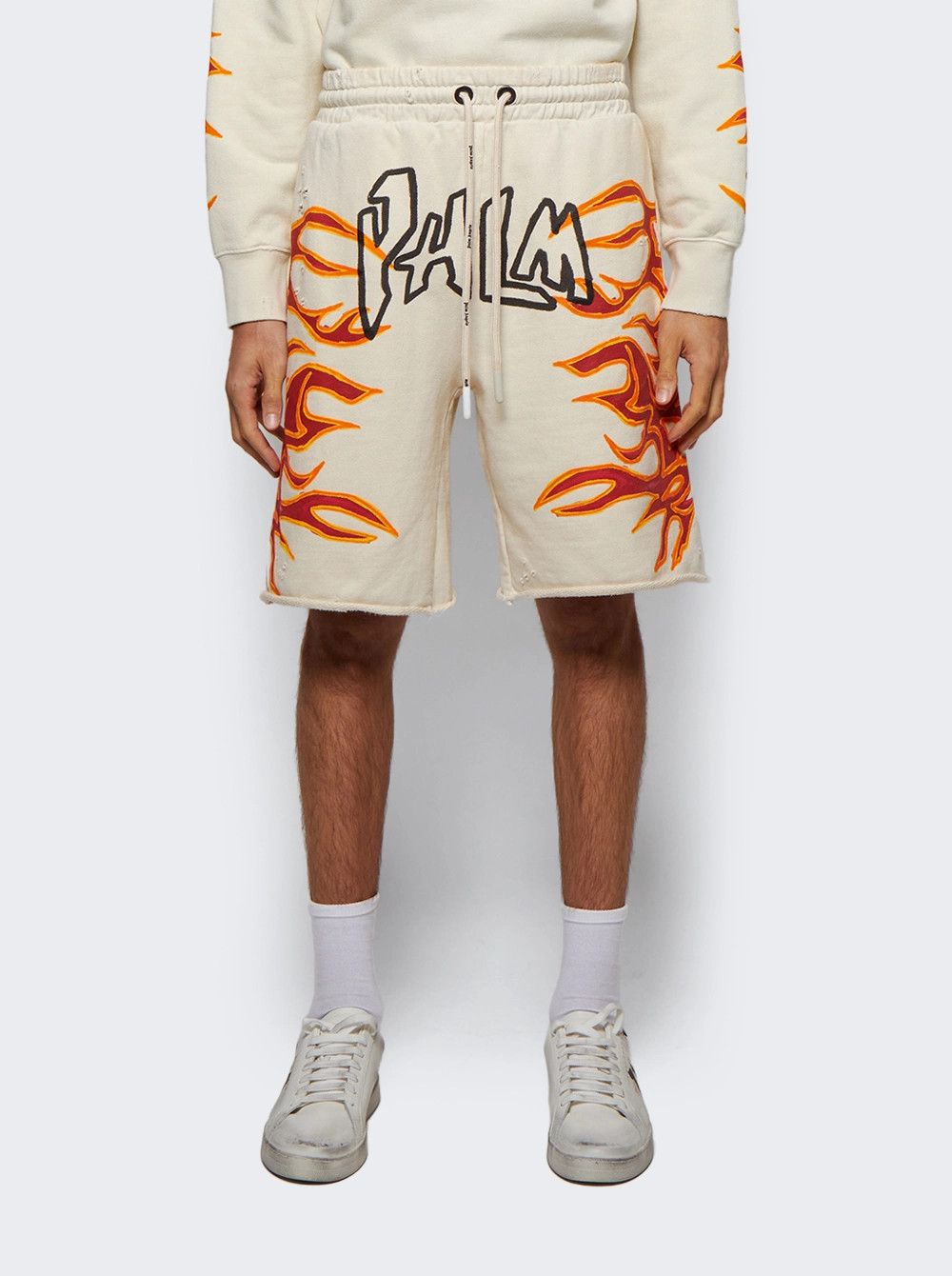 Palm Angels o1gr1nt0425 Gd Graffiti Flames Sweat Short in Off White Size US 32 / EU 48 - 4 Thumbnail