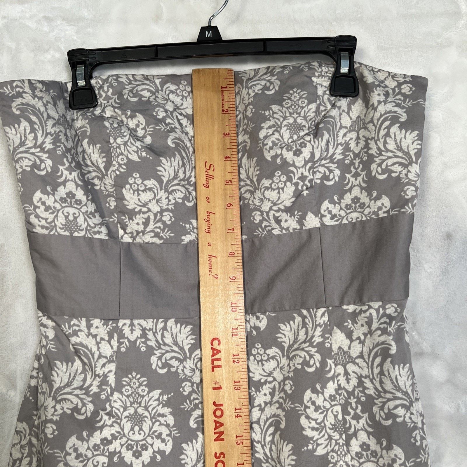 Loft Ann Taylor LOFT Strapless Summer Dress Gray White Floral Size XL / US 12-14 / IT 48-50 - 4 Thumbnail