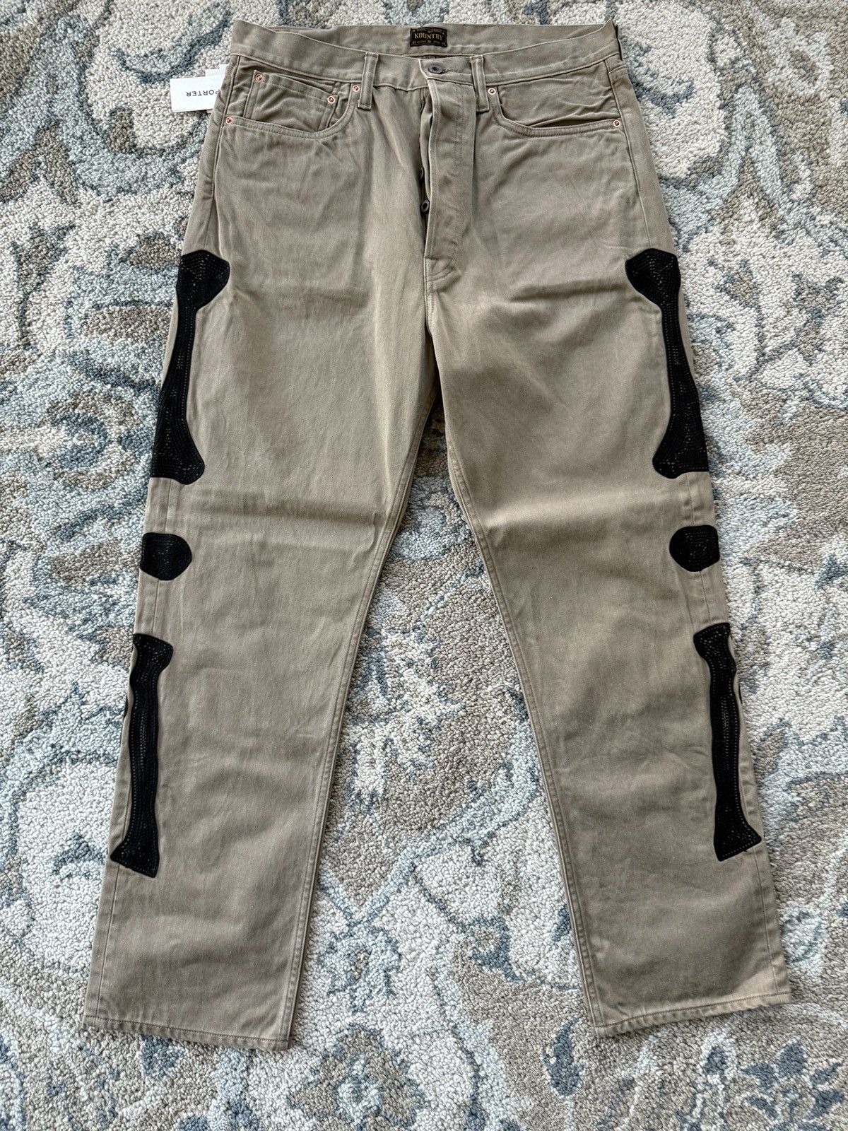 KAPITAL Pants Denim Bone Skeleton Embroidered Camo Beige