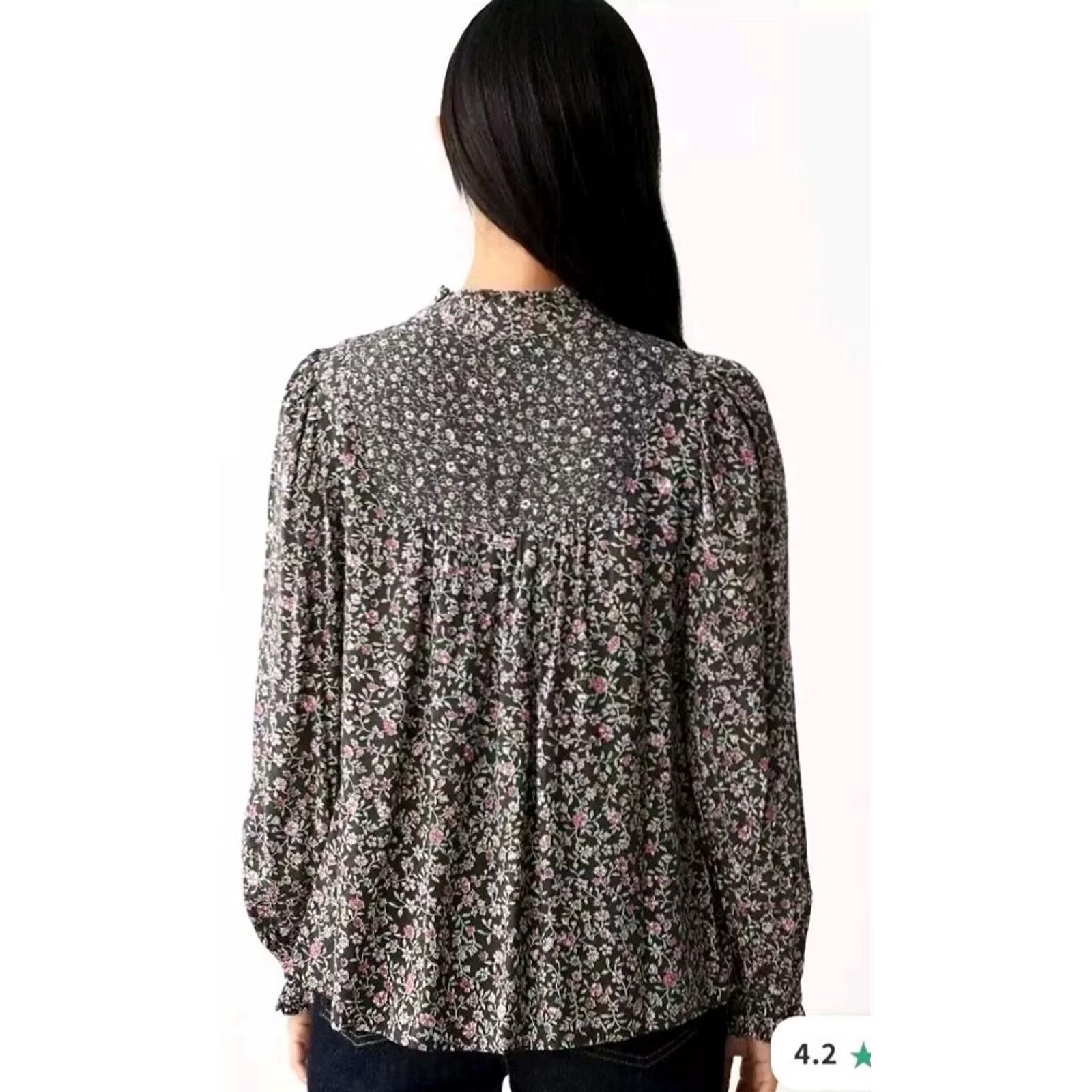 Marks & Spencer Marks & Spencer Collection Blouse Women's Size 10 Floral Printed Multicolor Round Neck Long Sleeve Casual Shirt Size L / US 10 / IT 46 - 4 Thumbnail