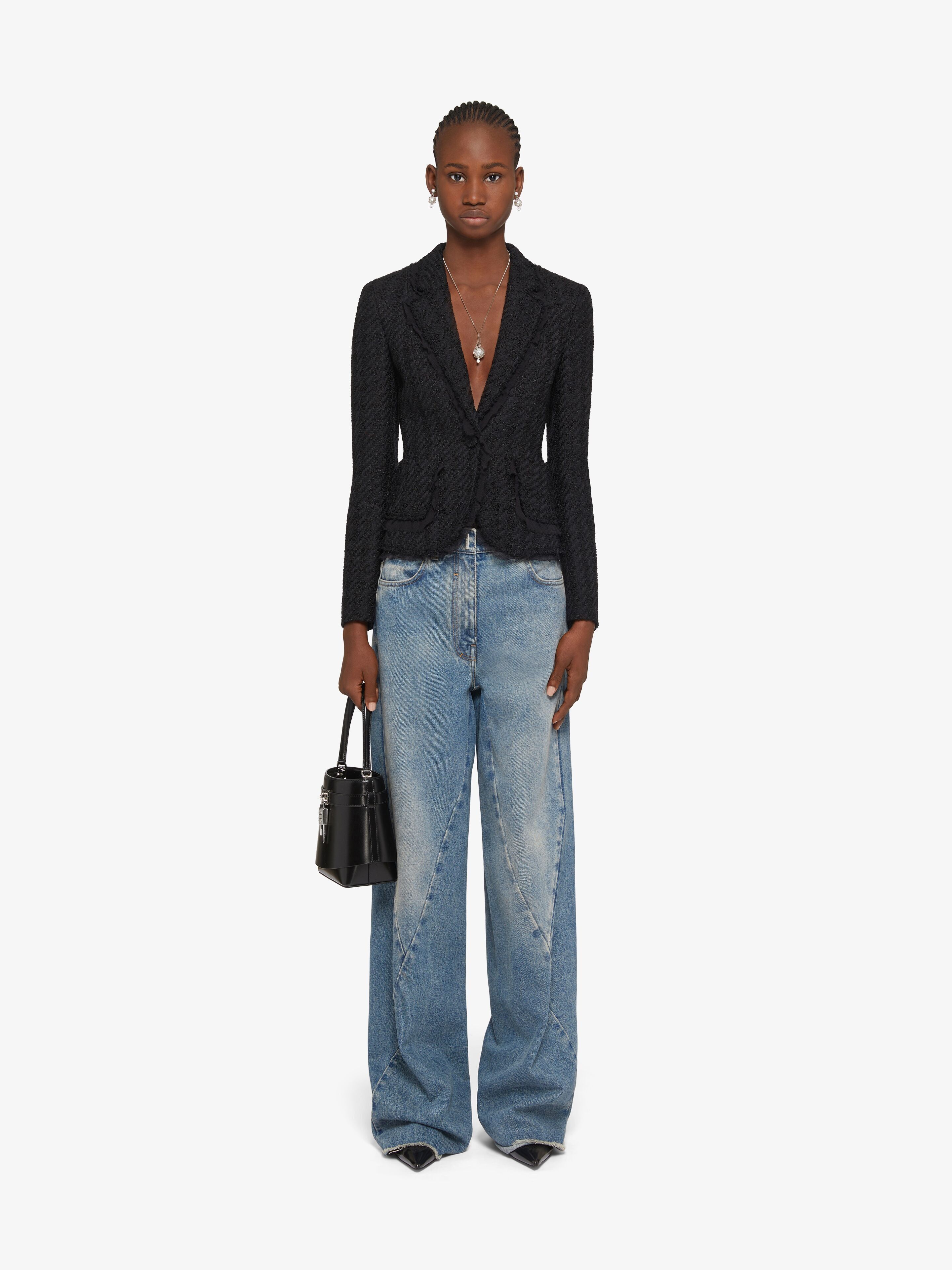 Givenchy o1w1db10325 Tweed Froufrou Jacket in Black Size S / US 4 / IT 40 - 1 Thumbnail