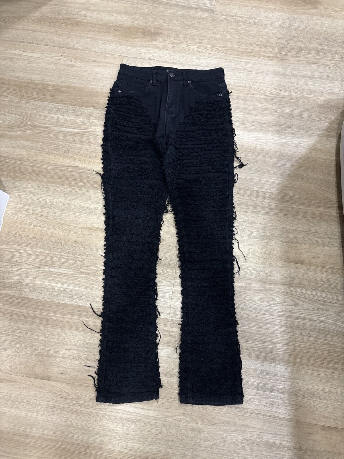Waimea Black Stacked distressed ribbed jeans rick owens style Size US 30 / EU 46 - 1 Thumbnail