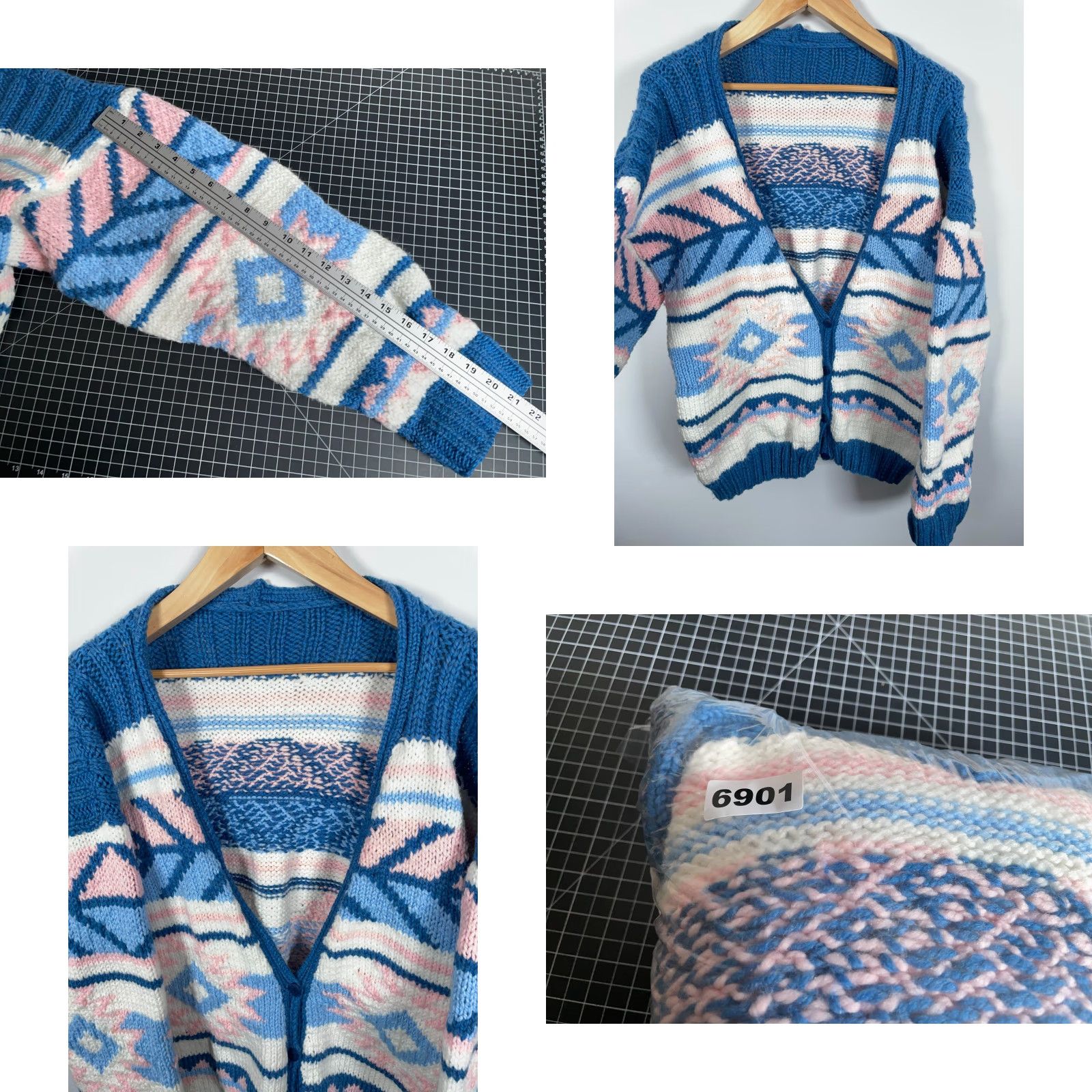 Vintage VINTAGE Handknit Wool Cowichan Cardigan Women's XL Blue Pink Aztec Heavyweight Sweater Size XL / US 12-14 / IT 48-50 - 8 Thumbnail