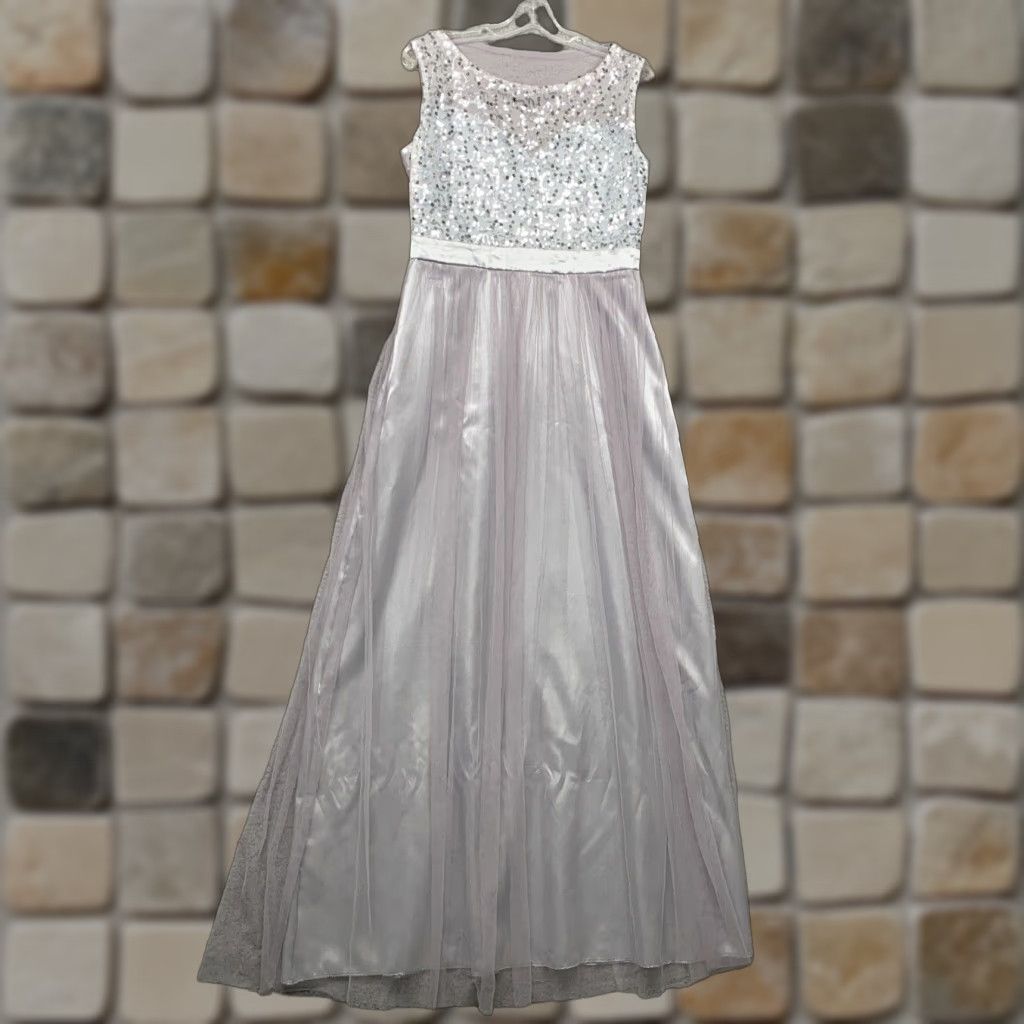 Vintage NEW Long Evening Gown Dress M Silver Navy Netting Sequin Sleeveless Formal Prom NWOT Ladies Size M / US 6-8 / IT 42-44 - 1 Thumbnail
