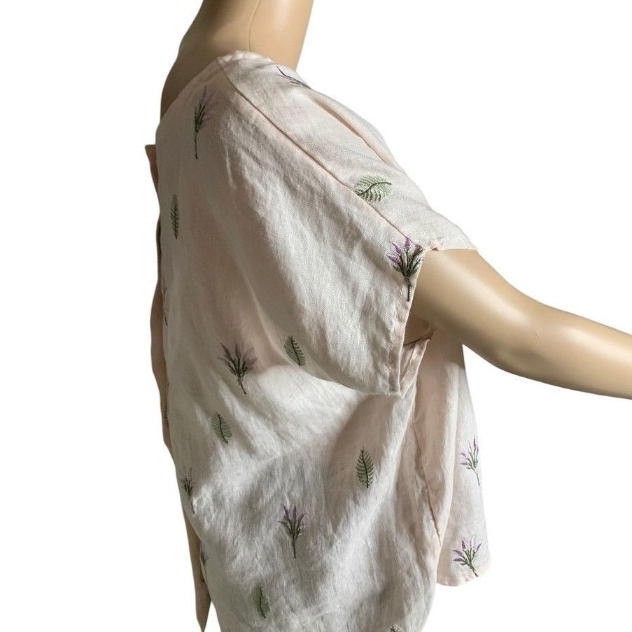 Cynthia Rowley Cynthia Rowley Linen Top Women Large Embroidered Button Back Size L / US 10 / IT 46 - 3 Thumbnail