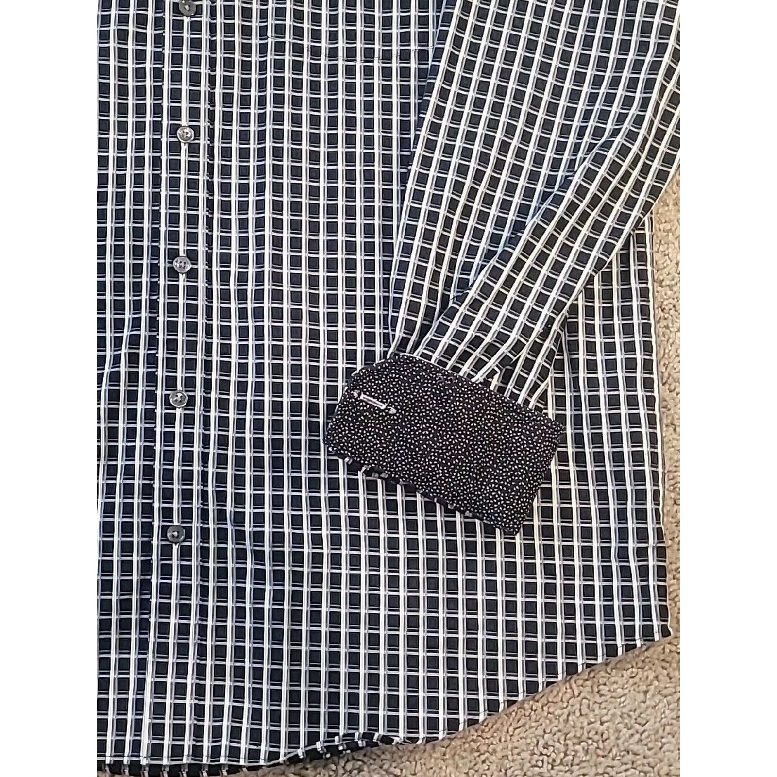 BUGATCHI Bugatchi Mens XL Dress Shirt Black White Check Flip Cuff Size US XL / EU 56 / 4 - 3 Thumbnail