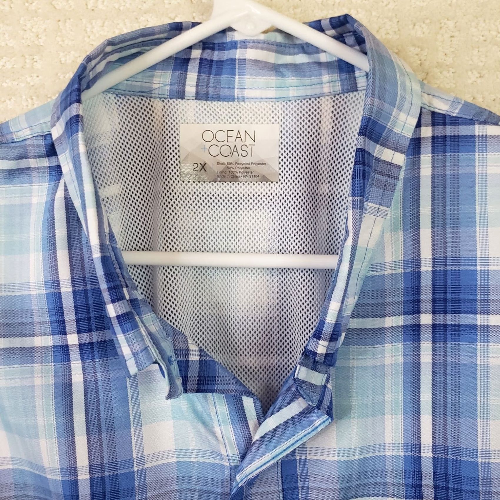 Vintage Ocean & Coast Mens Button-Up Shirt 2XL Blue Plaid Lightweight Vented Camp Shirt Outdoor Casual Workwear Shirt Size US XXL / EU 58 / 5 - 5 Thumbnail