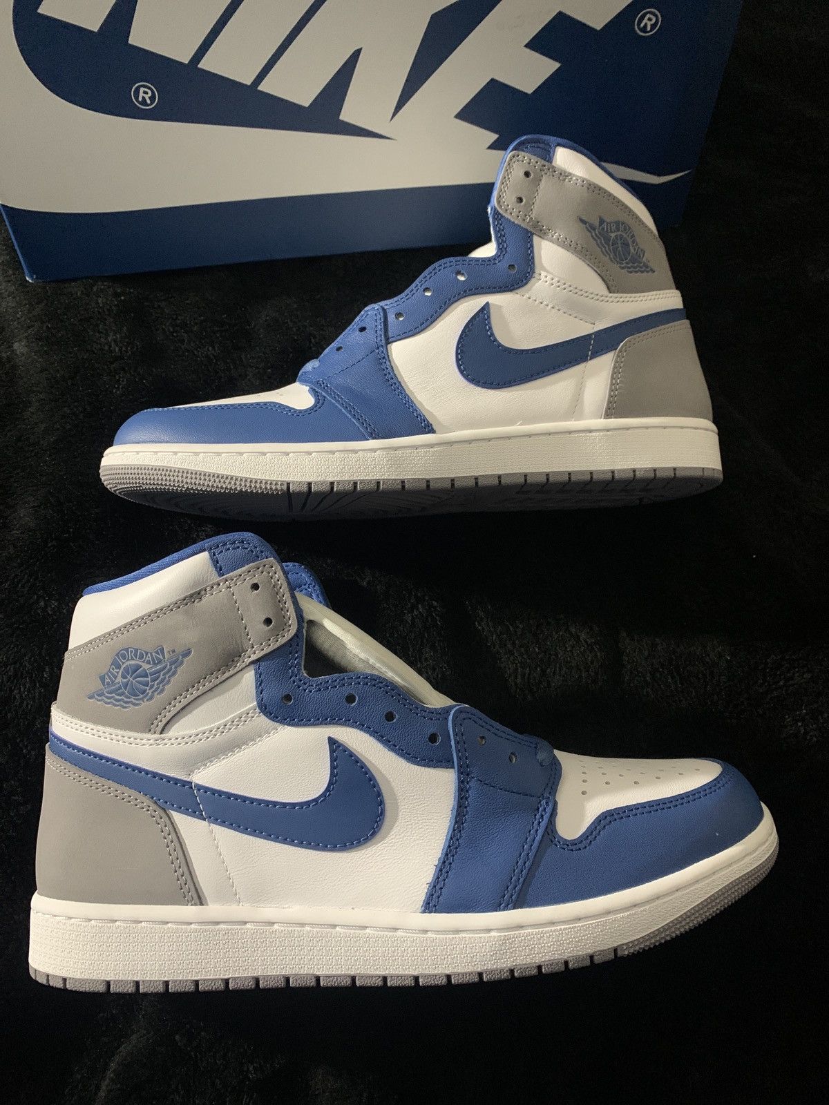 image of Air Jordan 1 High True Blue Shoes in White, Men's (Size 11)