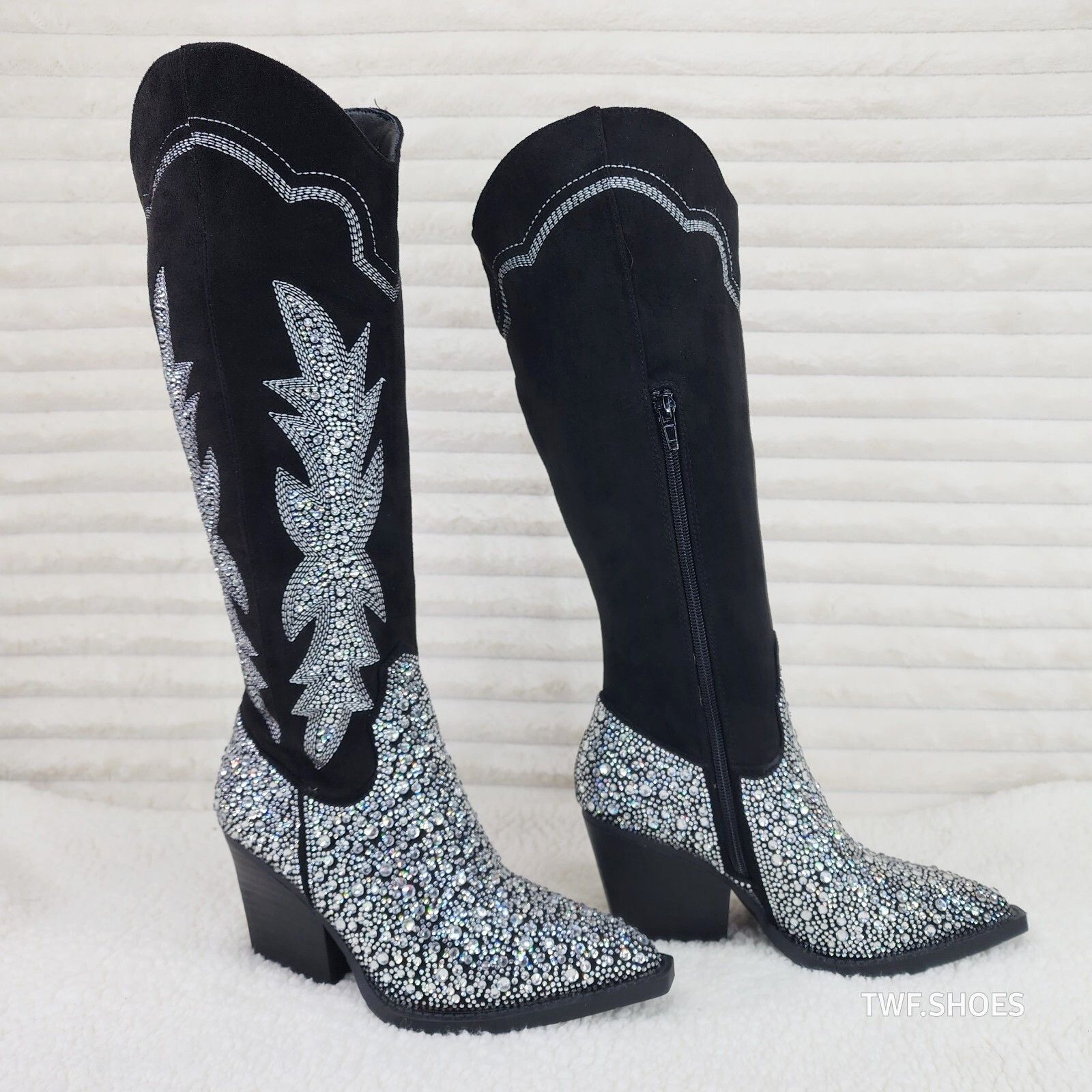 Other Murrey Black FX Suede With Rhinestones Glamour Western Cowgi Size US 10 / IT 40 - 5 Thumbnail