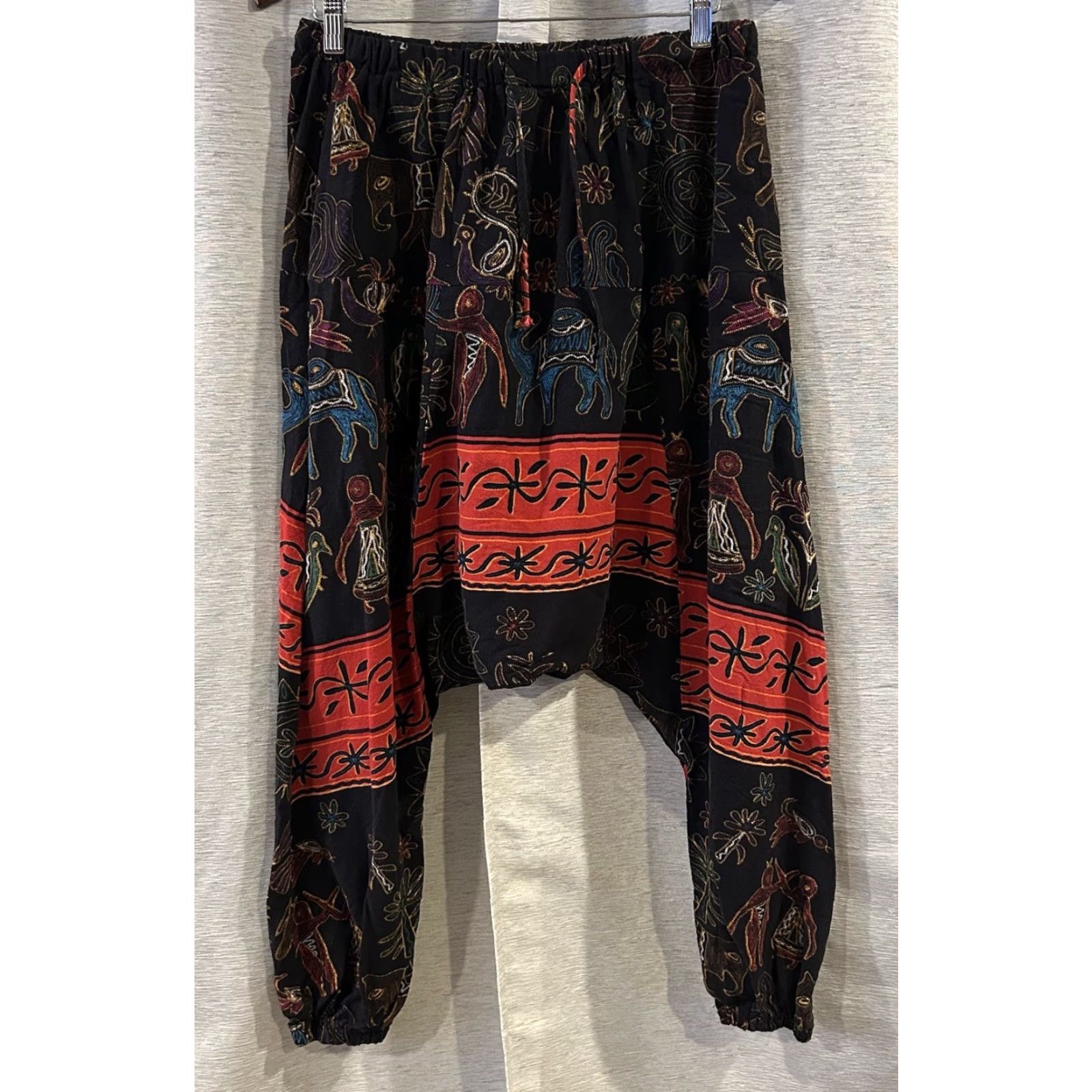 HARE AITFINEISM Men's Drawstring Aladdin Harem Pants Colorful Size L Regular Waist 29 Inseam 22 Multicolor Jogger Hip Hop Cotton Size US 33 - 2 Thumbnail