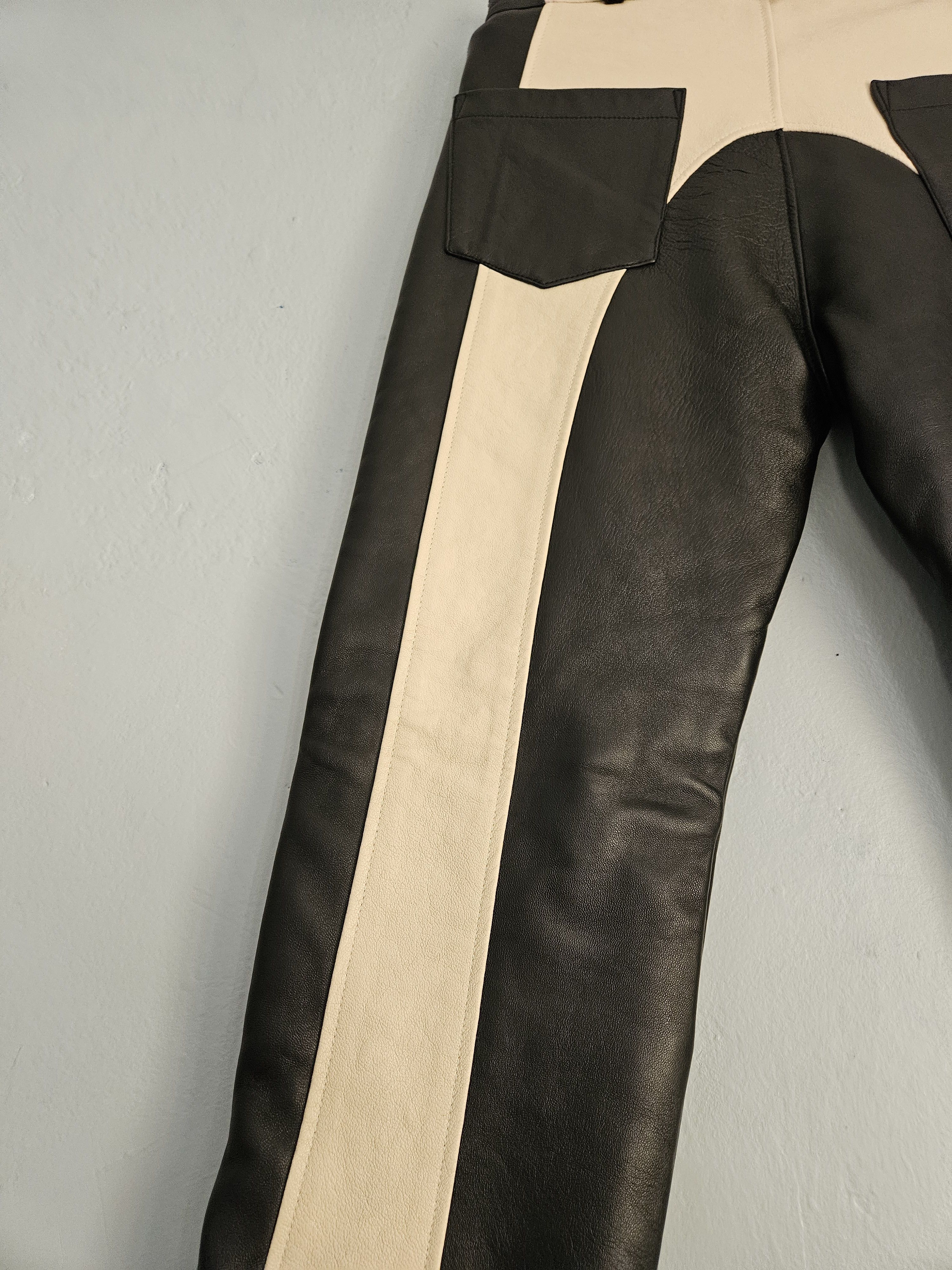Satoshi Nakamoto Black Leather Moto Track Pants Size US 32 / EU 48 - 15 Thumbnail