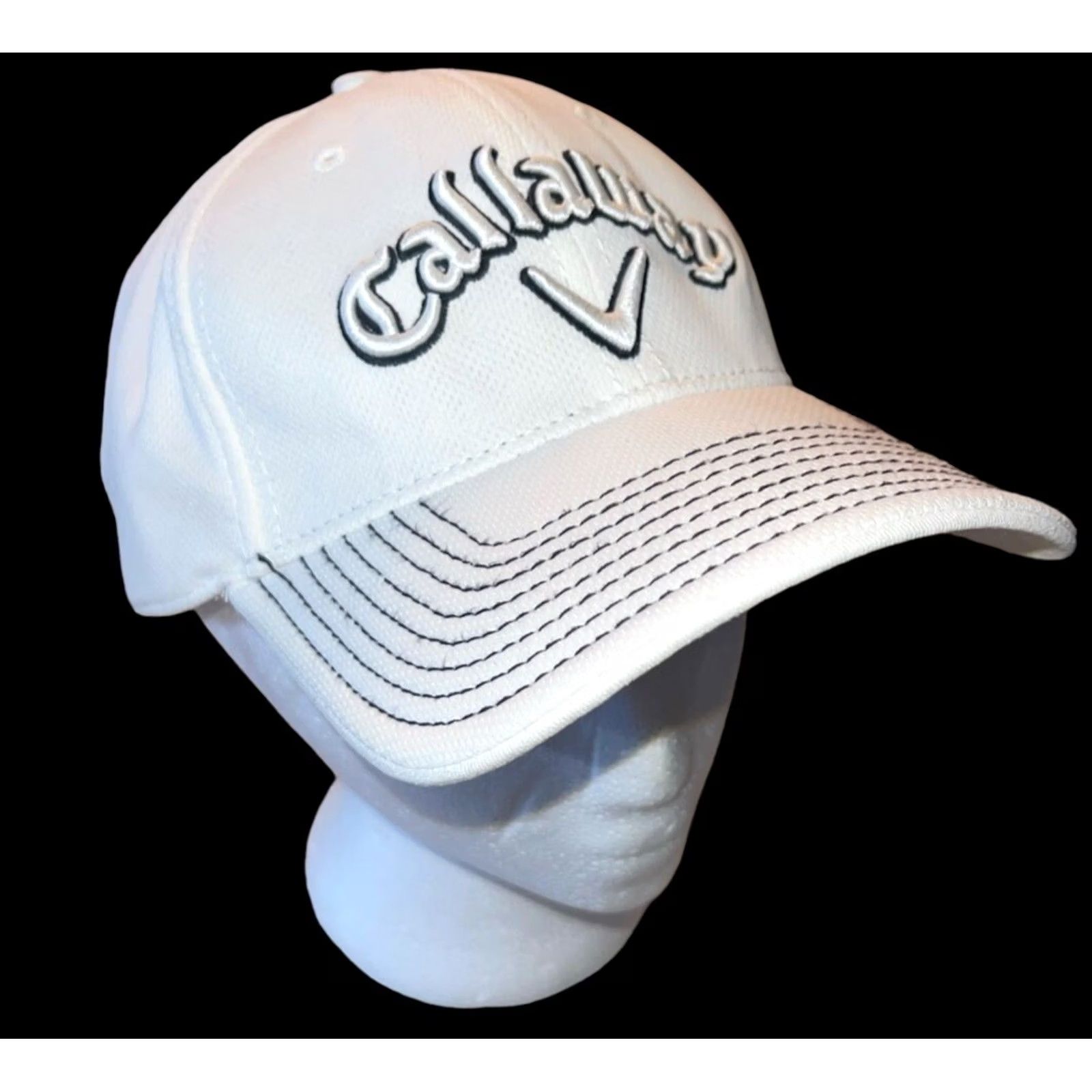 New Era VINTAGE Callaway New Era Medium-Large Hat Cap Golf White Embroidered Stained Headband Mens Size ONE SIZE - 2 Thumbnail