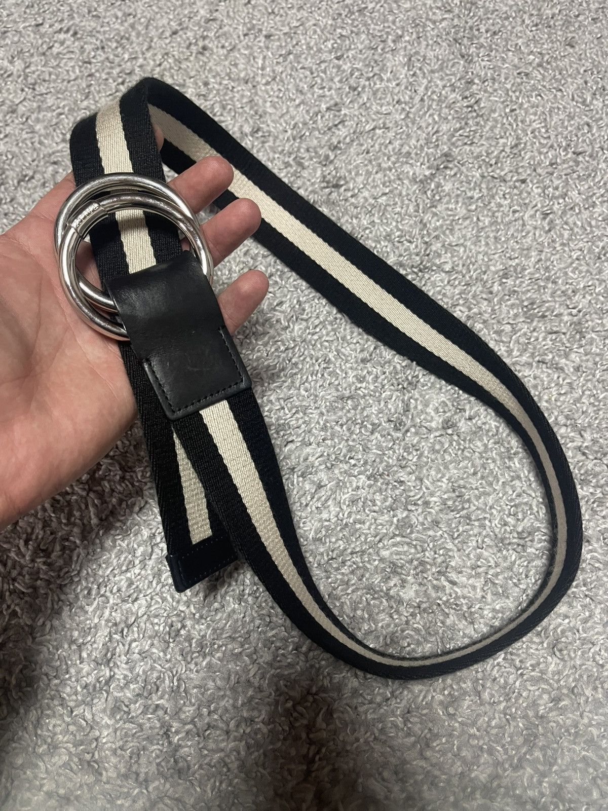 Bally Bally Luxury Size 34 Black White Fabric Double Ring Belt Size 34 - 9 Thumbnail