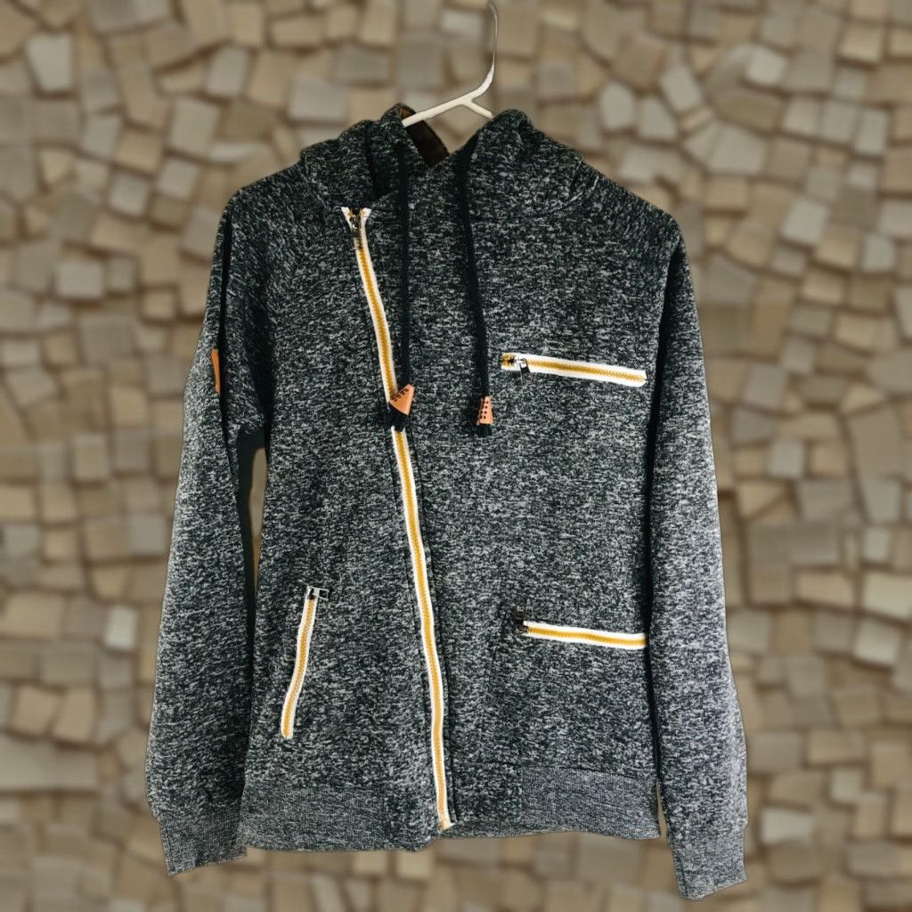 Vintage SIIMHWRSS Sweater Women's Medium Full Zip Lined Black Gray Mock Neck Long Sleeve Regular Fit For Fall Spring Winter Size M / US 6-8 / IT 42-44 - 1 Thumbnail