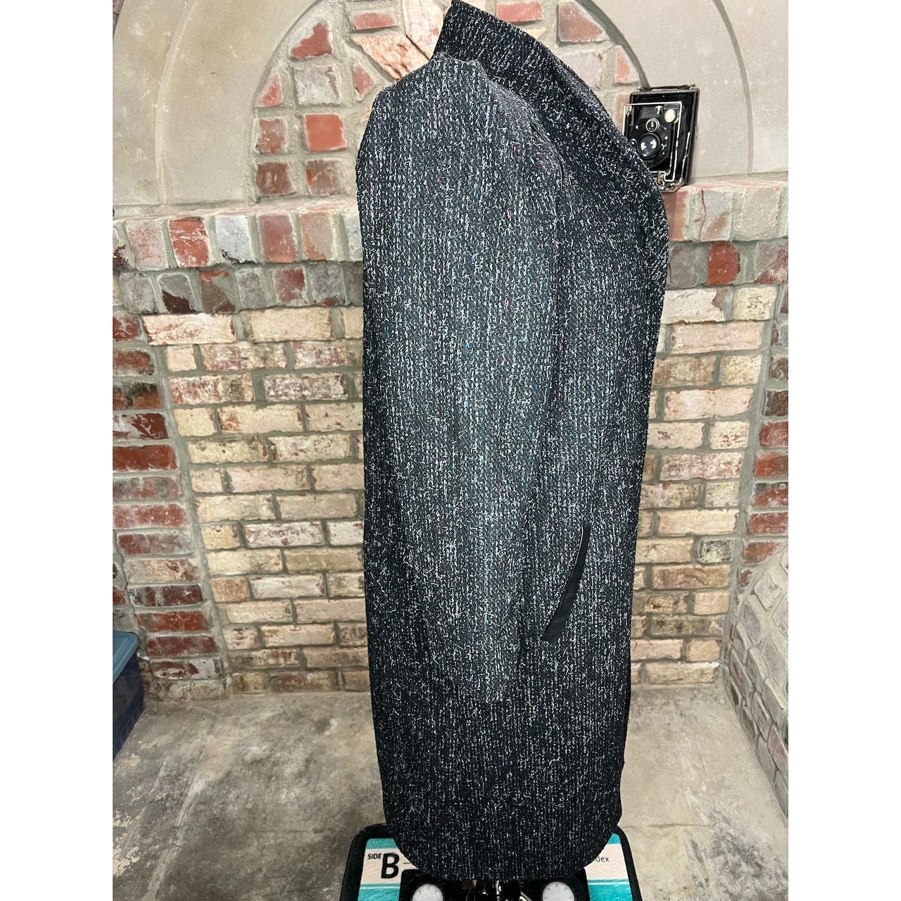 Vintage vintage wool coat charcoal teal pink blue high neck leather Size XXL / US 16-18 / IT 52-54 - 10 Thumbnail