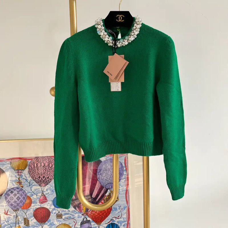 Miu Miu Miu Miu Green Cashmere Long Sleeve Sweater 0089 Size L / US 10 / IT 46 - 1 Thumbnail