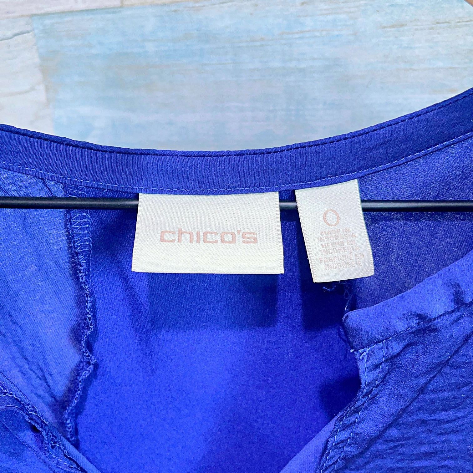 Other Chicos Satin Mixed Media Popover Dress Blue Short Sleeve 0 Size S / US 4 / IT 40 - 5 Thumbnail