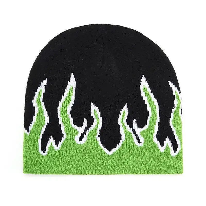 Japanese Brand Knitting Green Flame Beanie Hat Size ONE SIZE - 1 Thumbnail