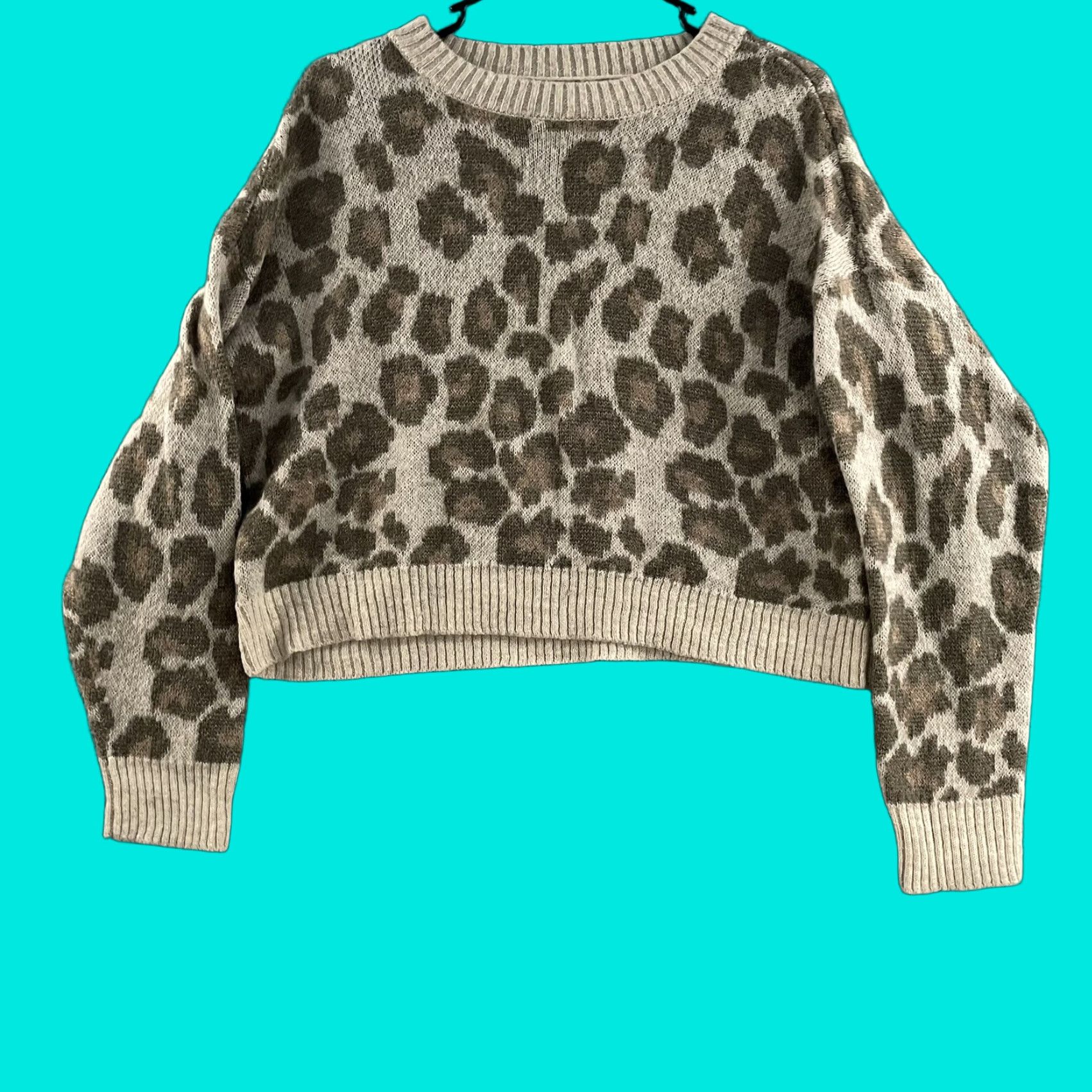 American Eagle Outfitters American Eagle Womens Sweater Size Small Beige Multicolor Animal Print Cropped Size S / US 4 / IT 40 - 1 Thumbnail