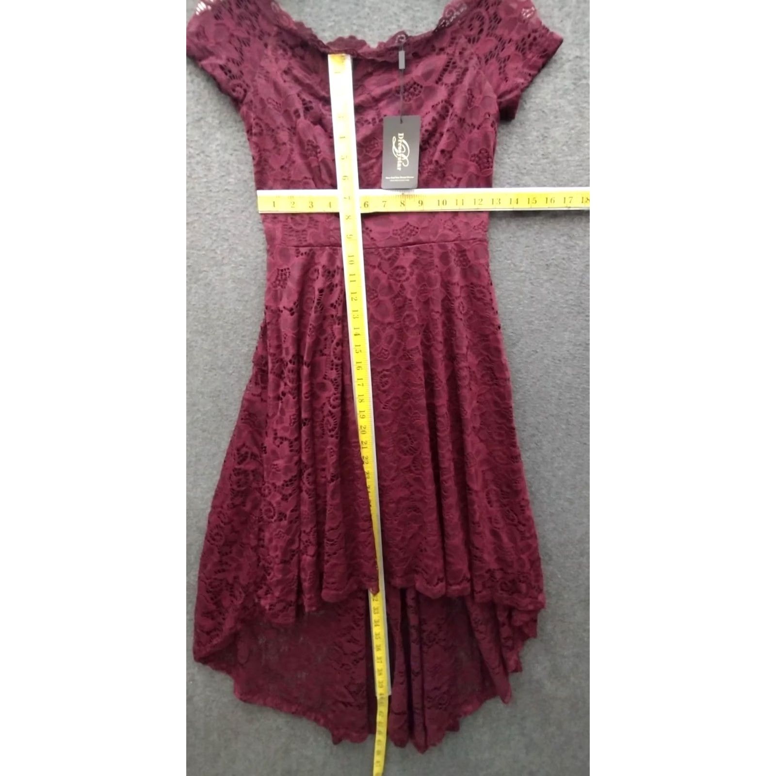 Vintage Dressystar Women's XS Lace Cocktail Dress Hi-Lo Off Shoulder Wine Red Dress Size XS / US 0-2 / IT 36-38 - 4 Thumbnail