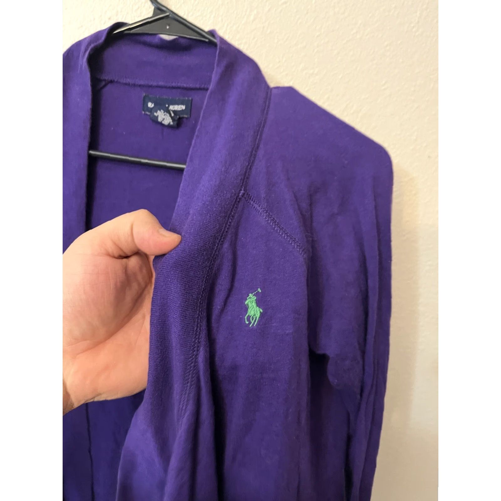Ralph Lauren Ralph Lauren Womens Large Open Front Knit Sweater Purple Cardigan Cable-Knit 100% Cotton Heavyweight Size L / US 10 / IT 46 - 2 Thumbnail