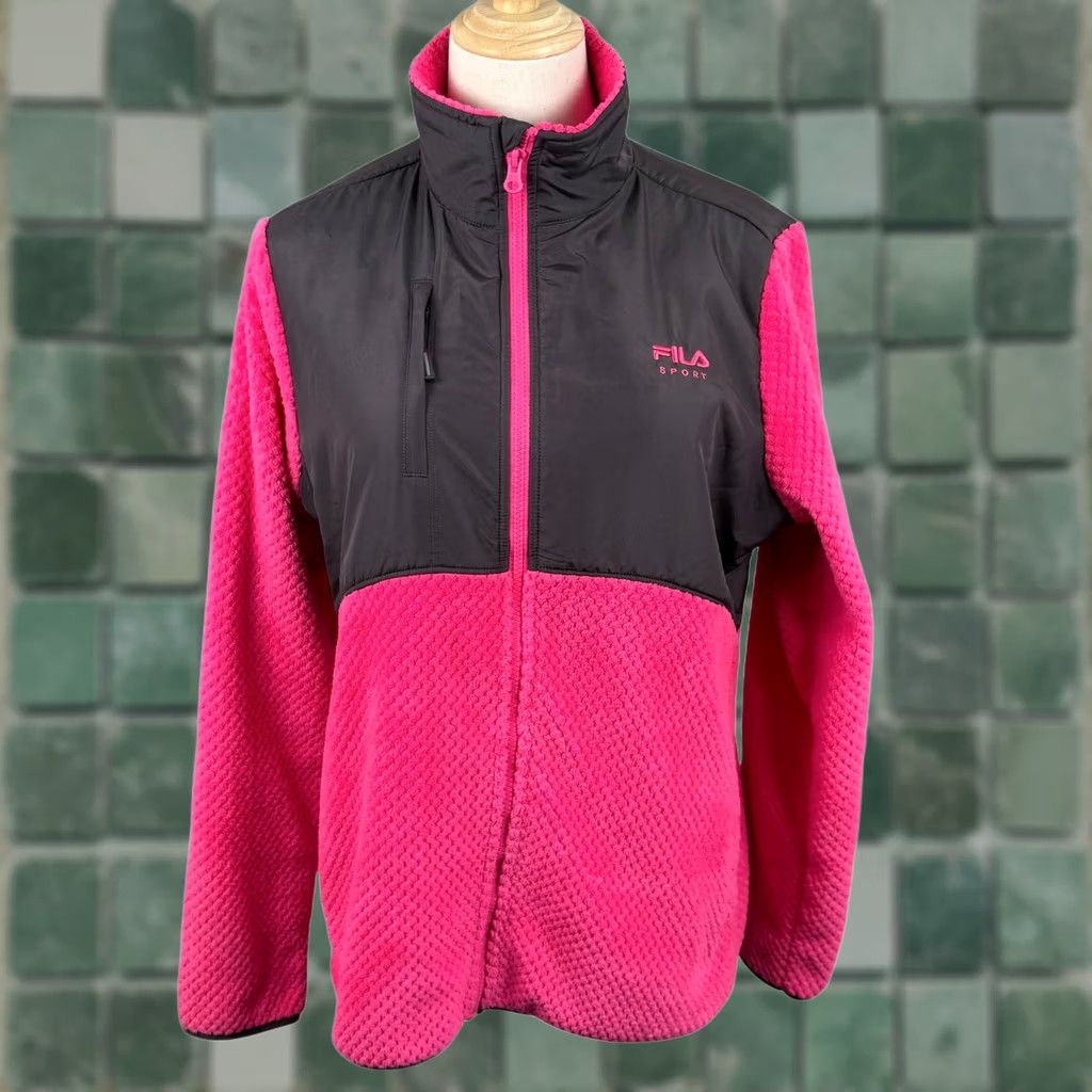Fila Fila Sport Cloud Peak Full Zip Jacket L Pink Grey Fleece Faux Fur Colorblock EUC Size L / US 10 / IT 46 - 1 Thumbnail