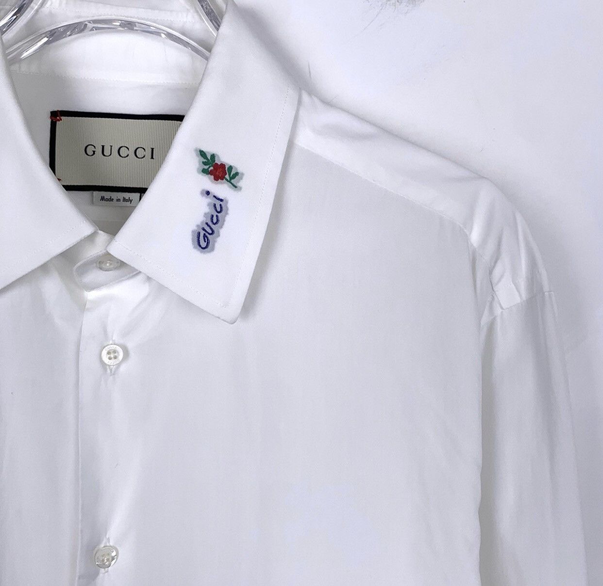 Gucci Gucci logo embroidered lapel white cotton long sleeved shirt Size US M / EU 48-50 / 2 - 3 Thumbnail