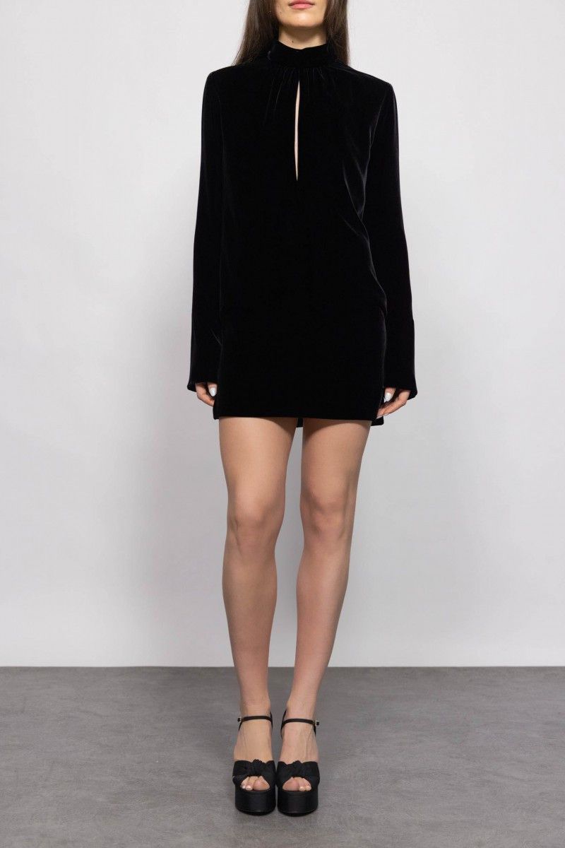 Saint Laurent Paris o1s1wg111124 Short Dress in Velvet in Black Size XS / US 0-2 / IT 36-38 - 3 Thumbnail