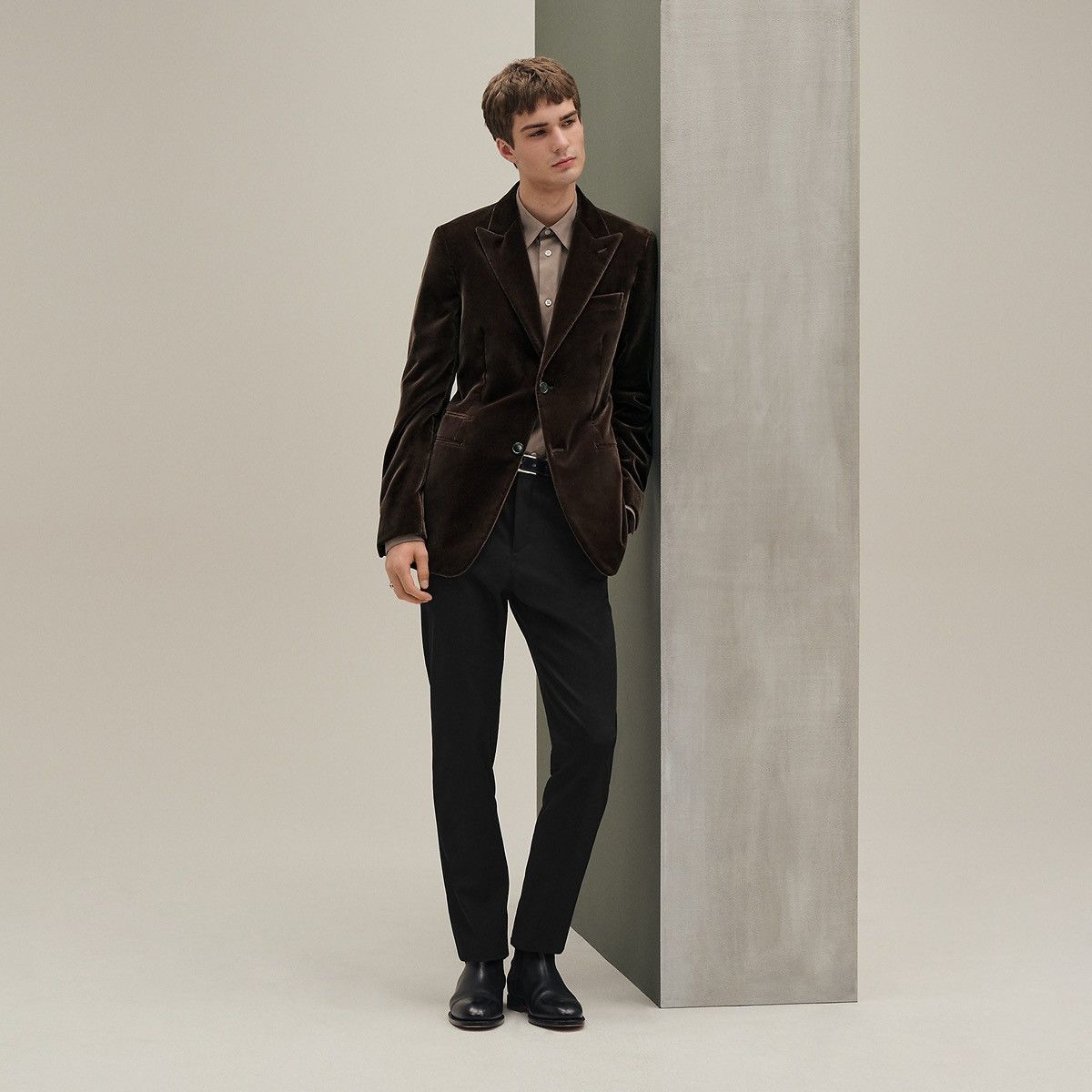 Hermes Hermes Mens Velour Cotton Blazer Dark Brown Tailored Jacket Size 38S - 3 Thumbnail