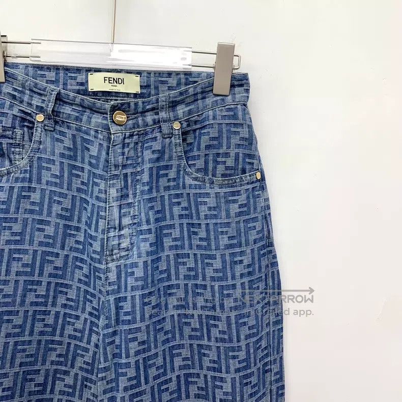 Fendi Fendi 24 Model Dark Blue Double F Monogram Printed Cotton Size 24" / US 00 / IT 34 - 3 Thumbnail