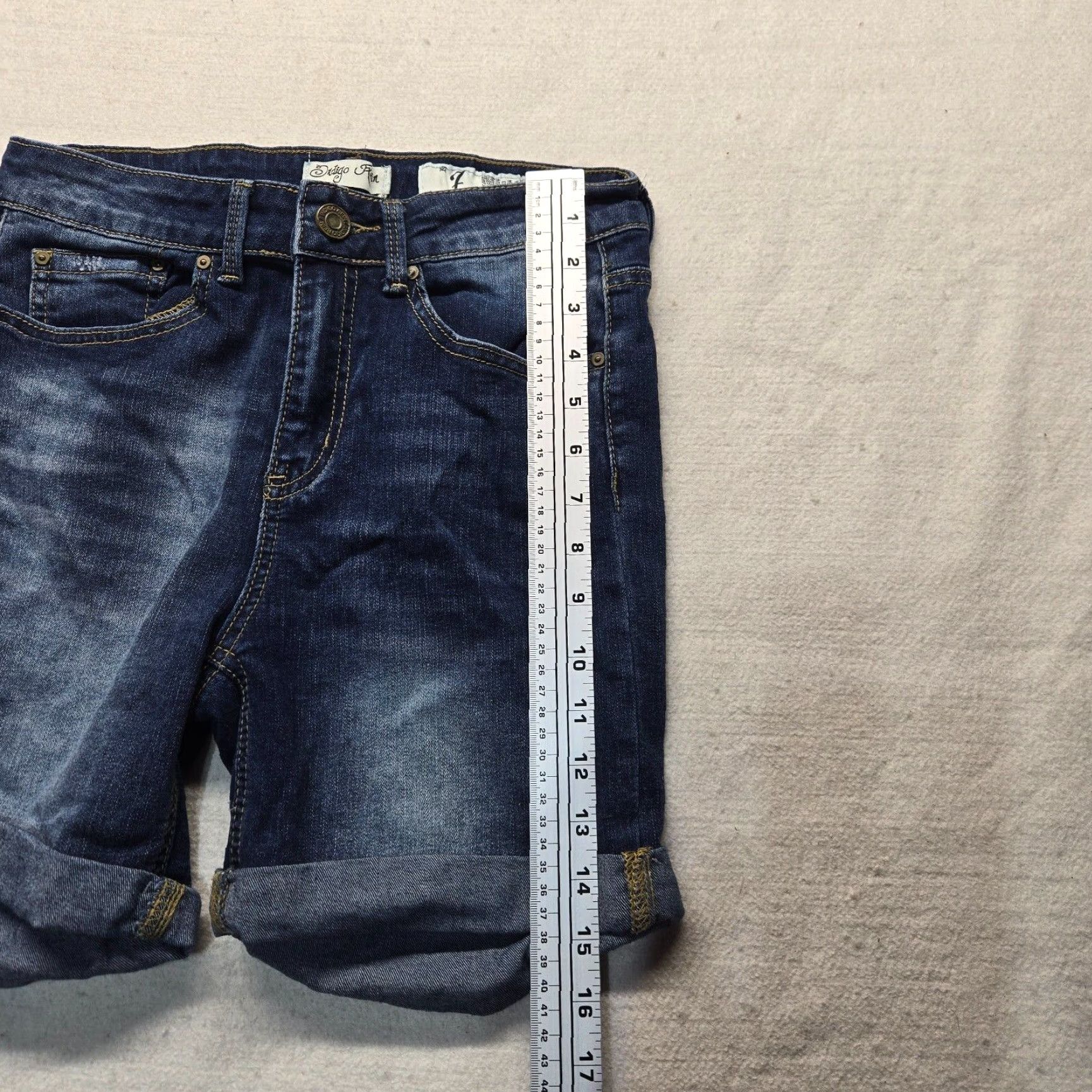 Denime Indigo Rein Denim Shorts Bermuda Adults Women 7 Blue Solid 5-Pocket Embroidered Cuffed Between Button Machine Washable 90s Theme? Size 28" / US 6 / IT 42 - 6 Thumbnail