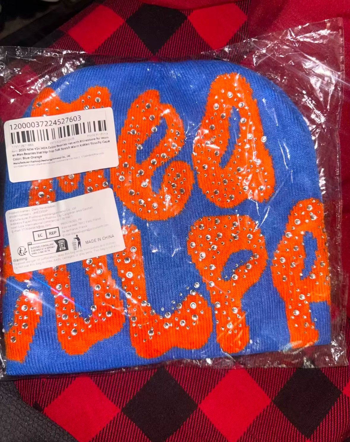Japanese Brand × Vintage Rhinestone Mea Culpa Soft Y2K Beanie Size 28 - 1 Thumbnail
