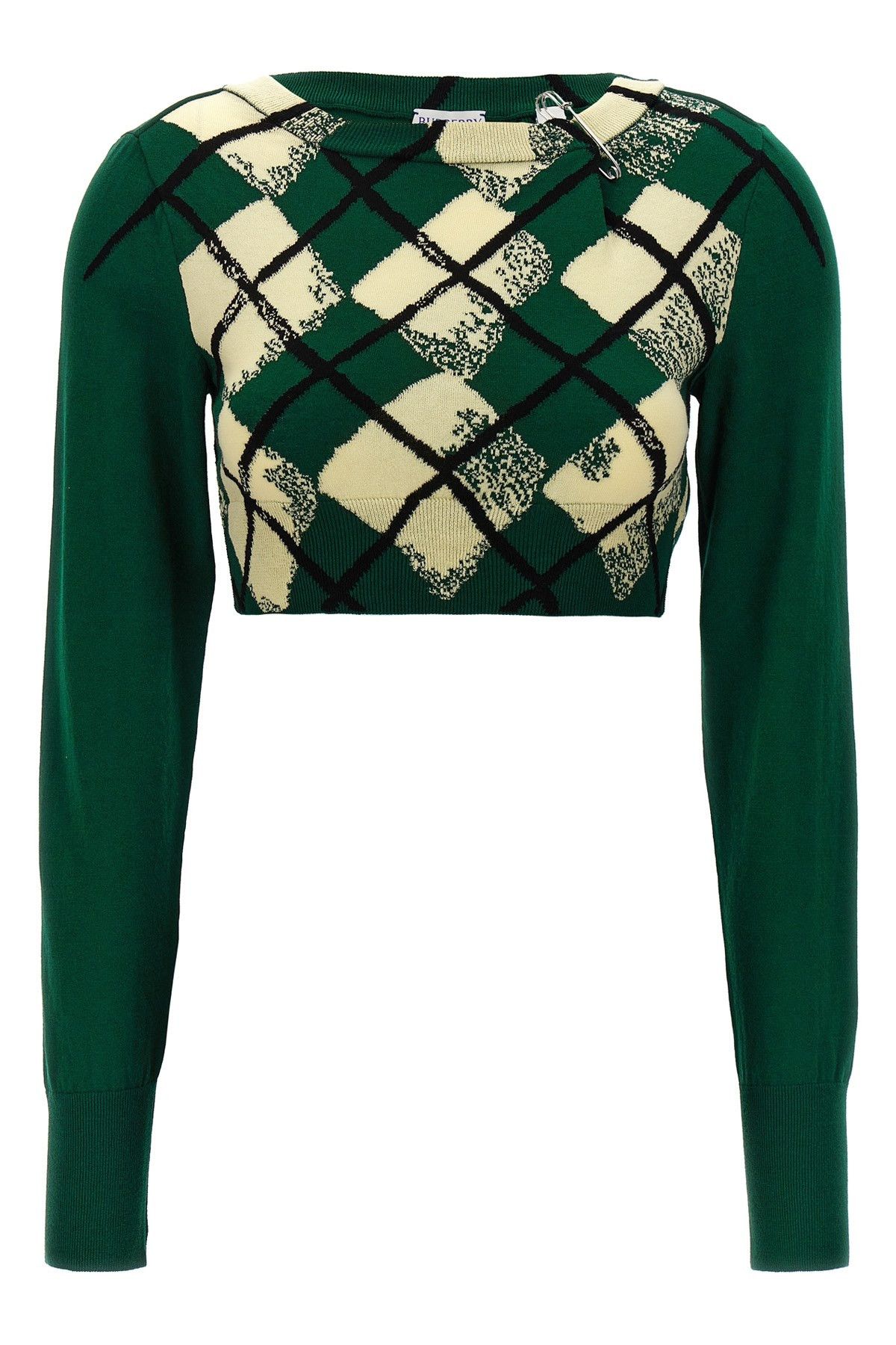 image of Burberry Argyle Pattern Sweater in Green, Women's (Size XS)
