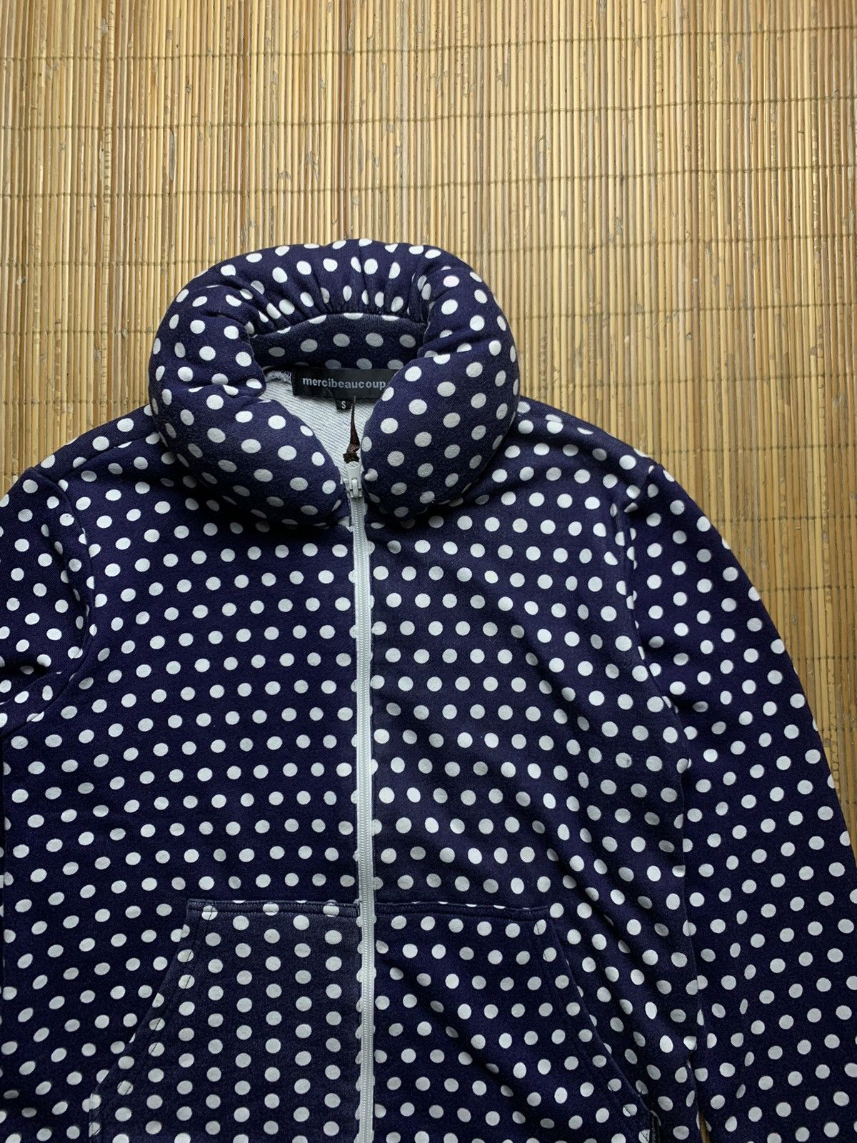 image of Issey Miyake x Mercibeaucoup Pillow Neck Jacket in Navy Polka Dot, Men's (Size Small)