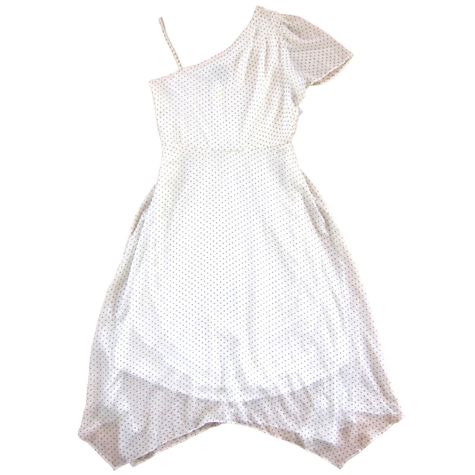 Vintage Maison Tara NWT One Shoulder White Black Polka Dot Midi Dress 6 Dress** Size M / US 6-8 / IT 42-44 - 2 Thumbnail