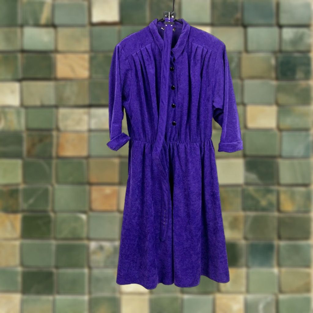 Vintage VINTAGE SL Fashions Faux Suede Deep Purple Button Shirt Dress 20W Plus 1980s 80s Day Dress Womens Size XXS / US 00 / IT 34 - 1 Thumbnail