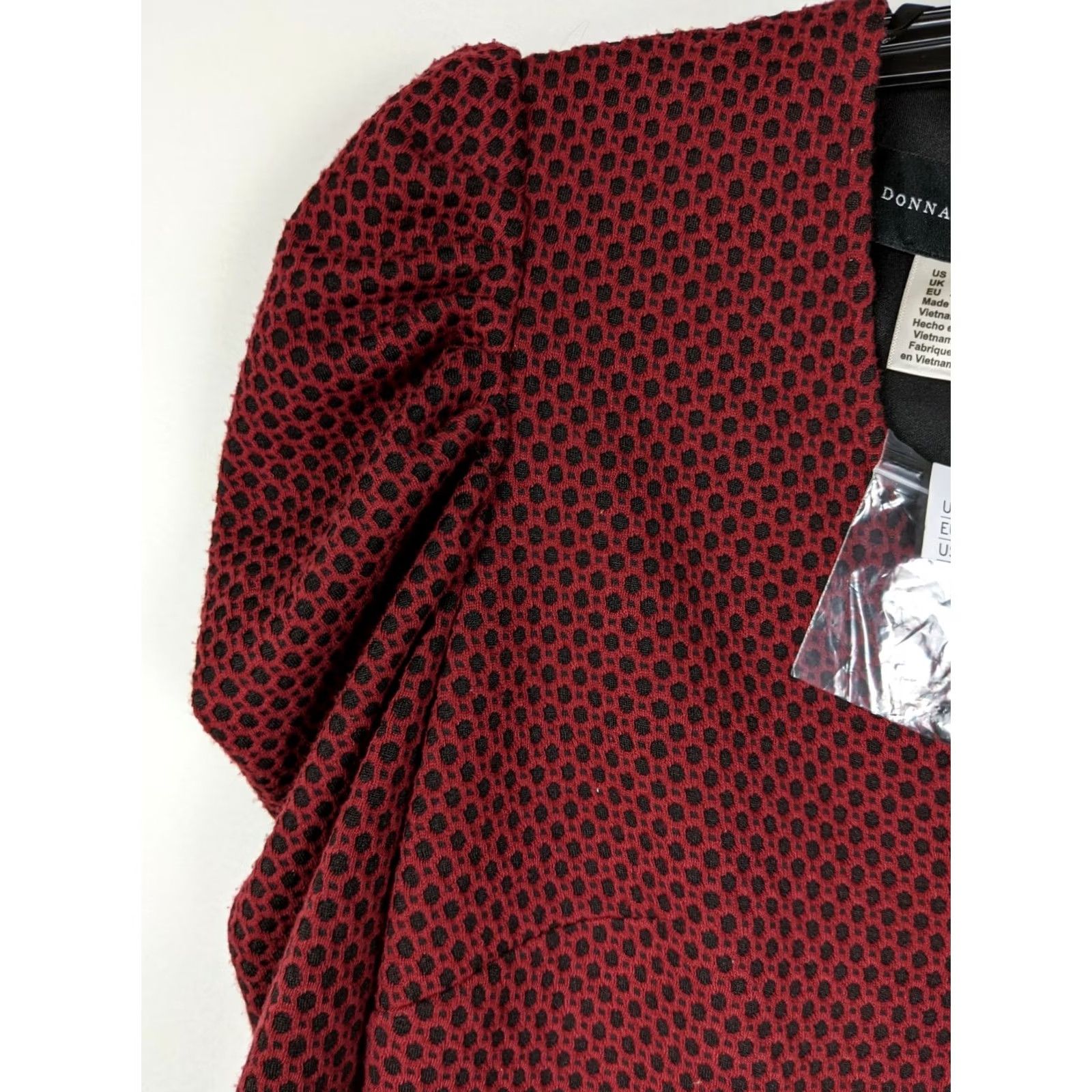 Donna Morgan Donna Morgan Women's Geometric Ruched-Sleeve Knit V-Neck Dress Size 6 Red Black A-Line Puff Sleeve Size M / US 6-8 / IT 42-44 - 5 Thumbnail