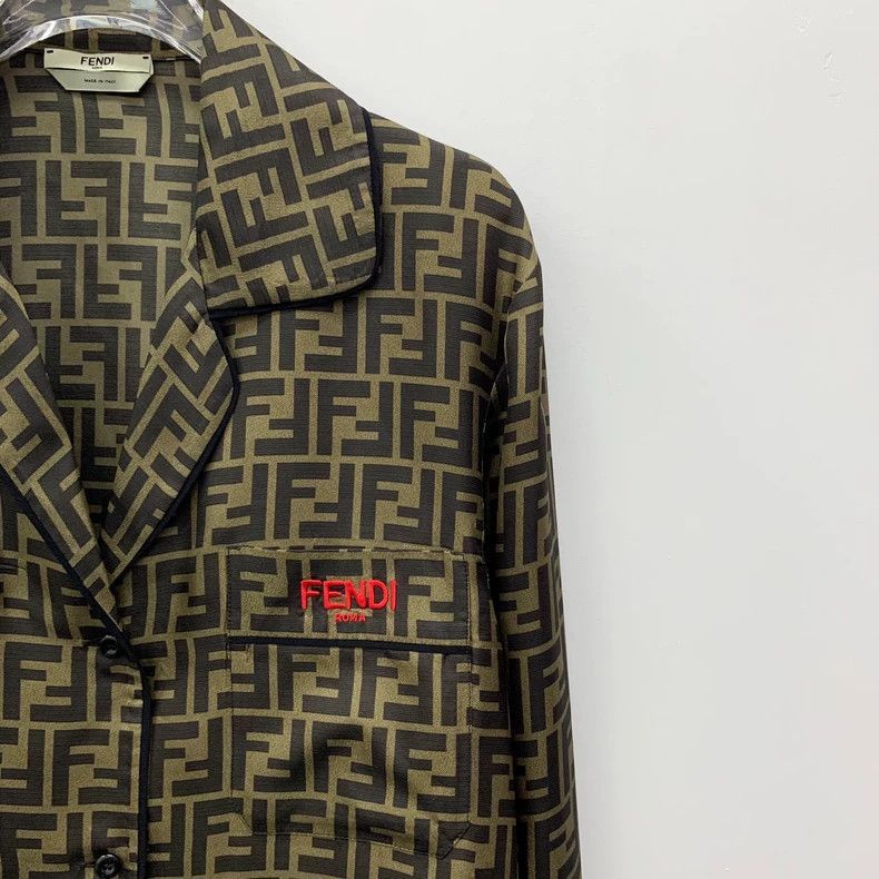 Fendi Fendi Brown Logo Silk Long Sleeve Shirt Size US L / EU 52-54 / 3 - 3 Thumbnail