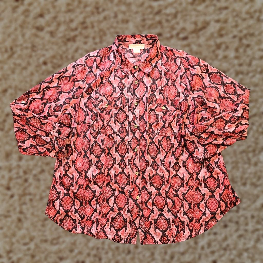Michael Kors Michael Kors Top Womens 3X Red Alligator Print Button Up Long Sleeve Blouse Size XXL / US 16-18 / IT 52-54 - 1 Thumbnail