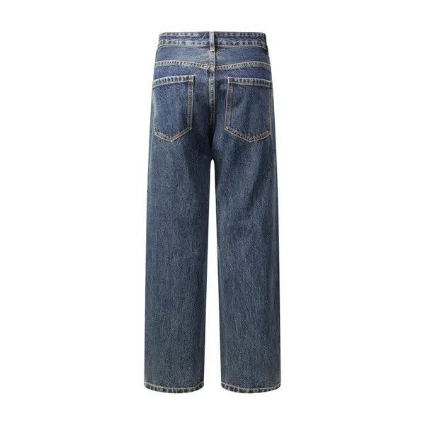 Japanese Brand Men's dark blue American distressed washed straight jeans Size US 34 / EU 50 - 7 Thumbnail