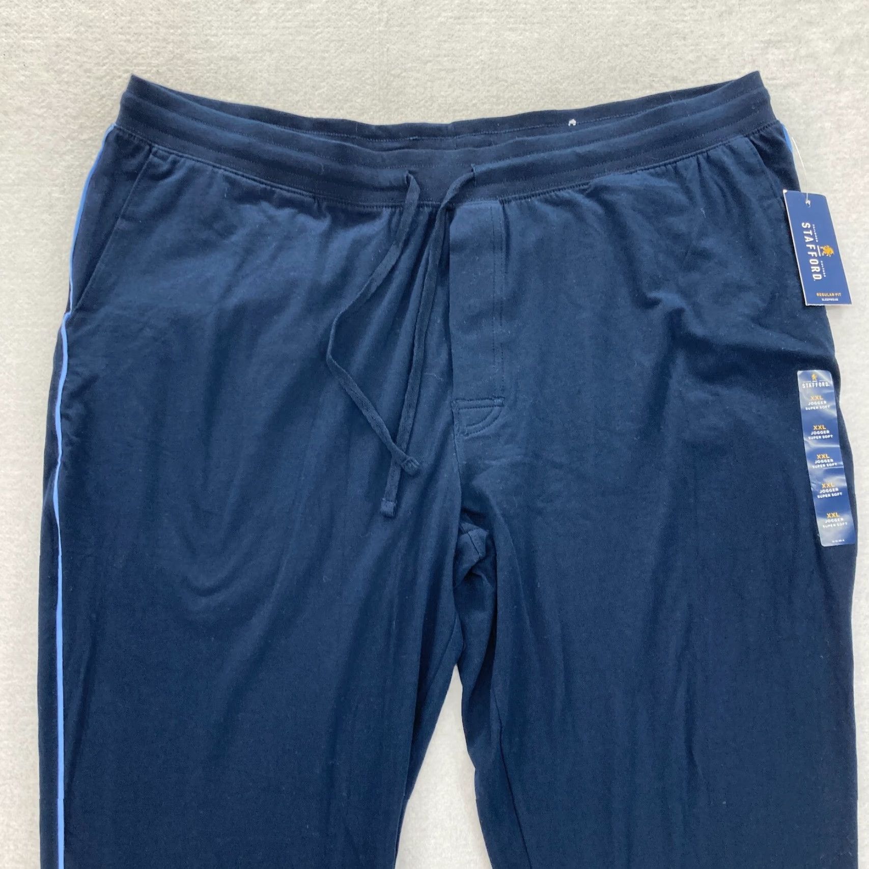 Stafford Stafford Pajama Pants Mens 2XL Blue Stretch Fabric Joggers Drawstring Tapered Clothing Size US 39 - 2 Thumbnail